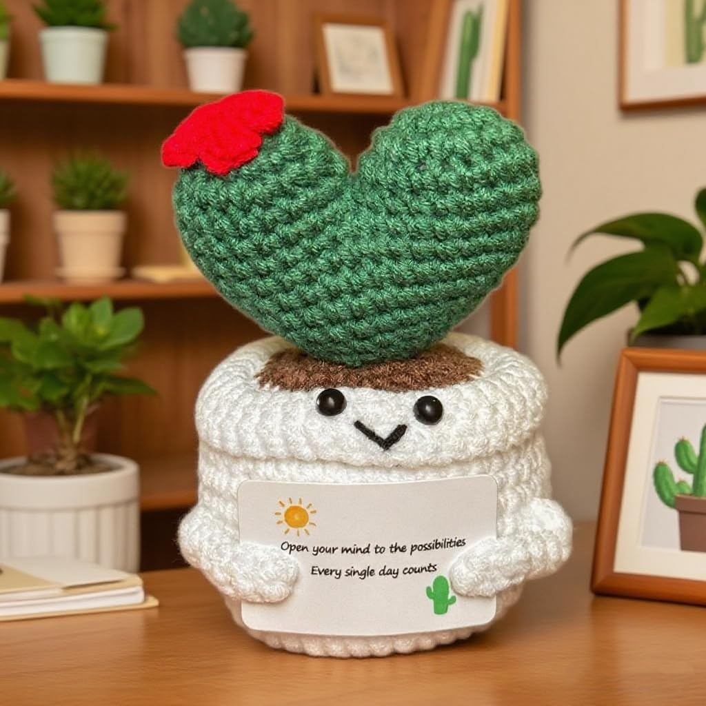 Tileafry Hand Crochet Knitted Potted Rose Bouquet Creative Knitted Potted Plant mini Cute Home Desktop Decorations and Gifts for