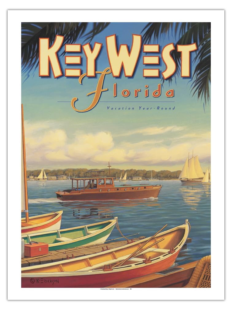 Key West Florida - Vacation Year-Round - Ernest Hemingway'S Yacht Pilar - Vintage Travel Poster By Kerne Erickson - Bamboo Fine