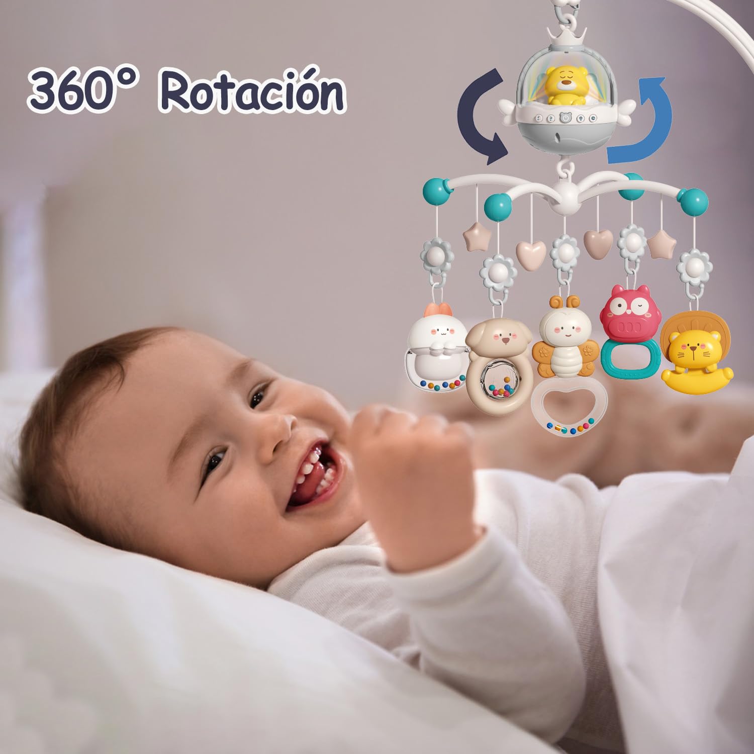 Baby Crib Mobile with Music and Light, Projector Function & Remote Control, Musical Nursery Hanging Mobile for Infants Newborn G
