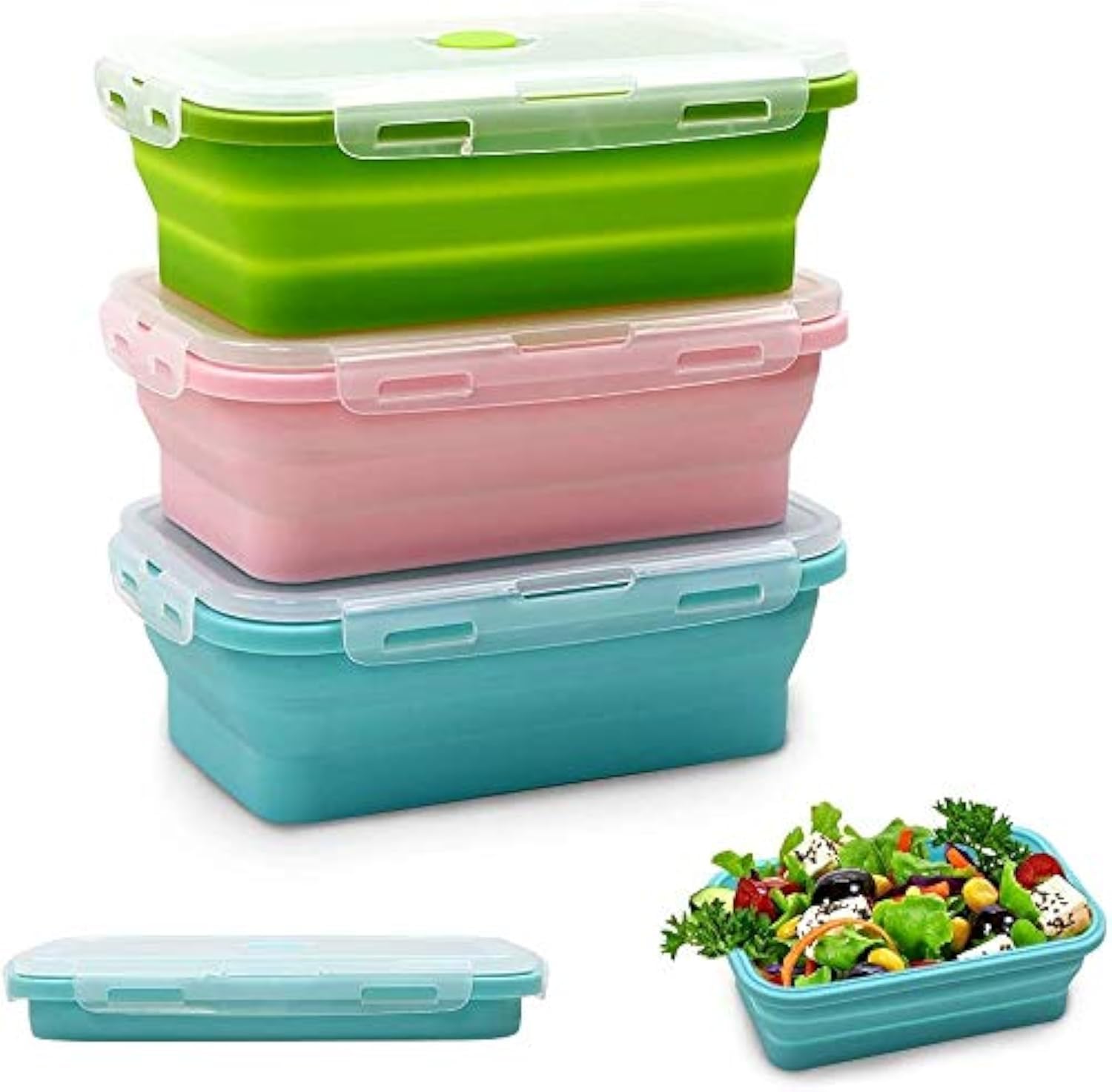 Alimat PluS Silicone Food Storage Containers with Lids, 3 Pack Set 40.5oz(1200ml) Collapsible Meal Prep Lunch Containers, Microw