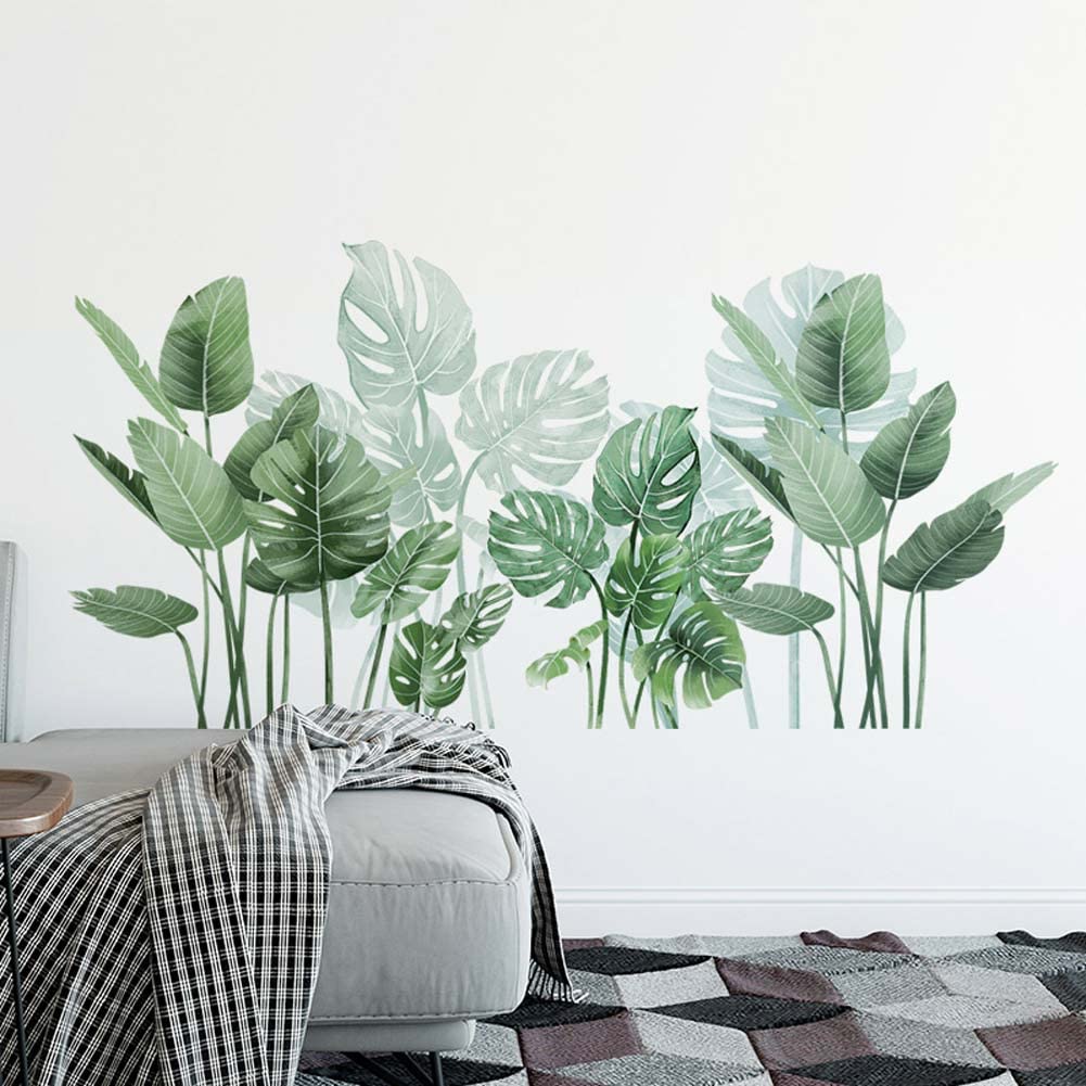 Boho Tropical Plants Wall Decals For Living Room, Natural Palm Tree Monstera Leaf Wall Stickers Peel And Stick Posters Art Mural