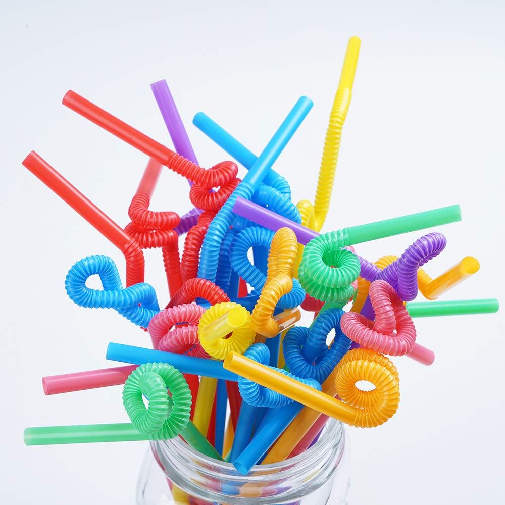 200 Pcs Colorful Plastic Long Flexible Straws.(0.23'' Diameter And 10.2'' Long)