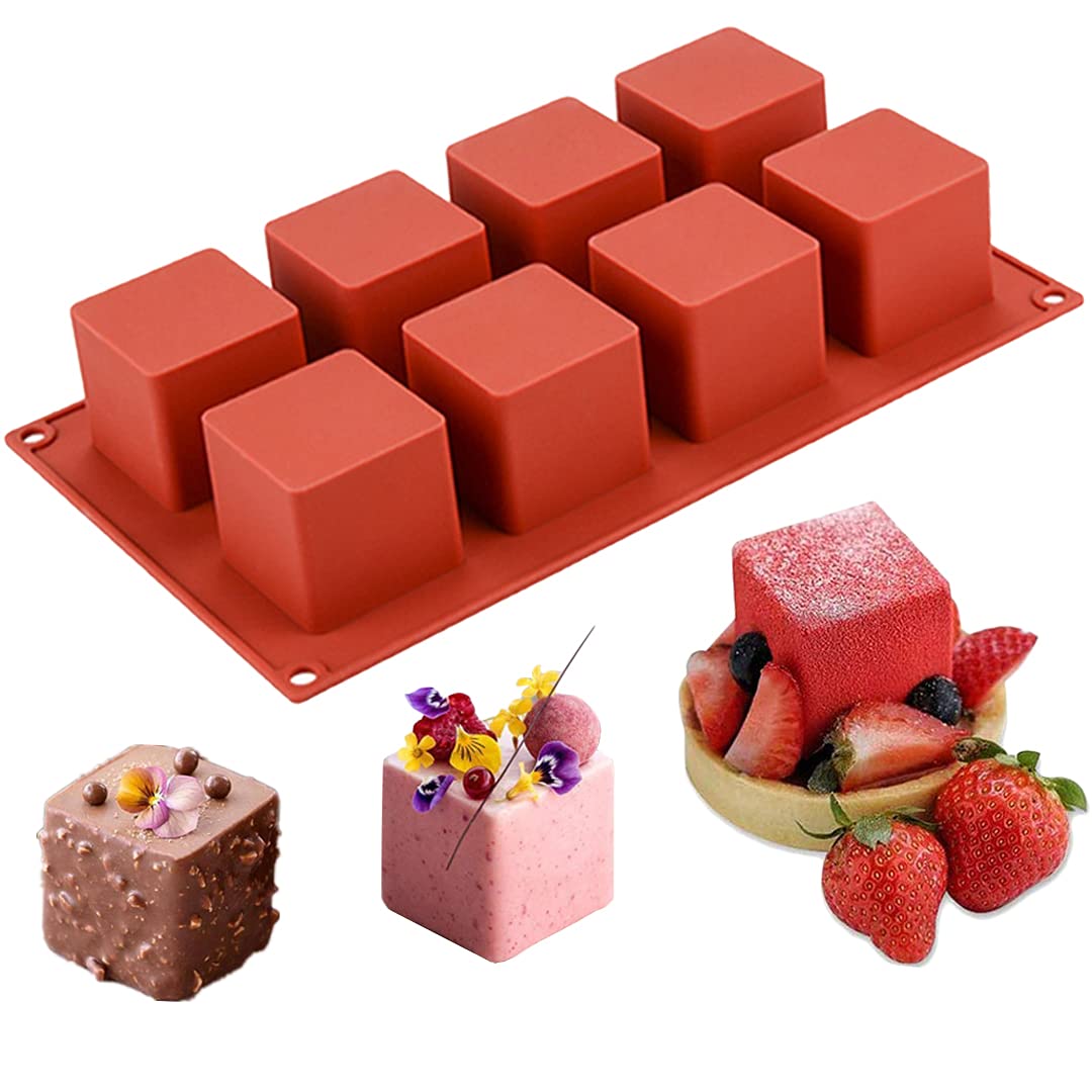 Joersh Cube Cake Silicone Mold  2'' X 2'' X 2'' 3D Square Mousse Cake Baking Mold, French Dessert Molds For Chocolate Brownie Bi