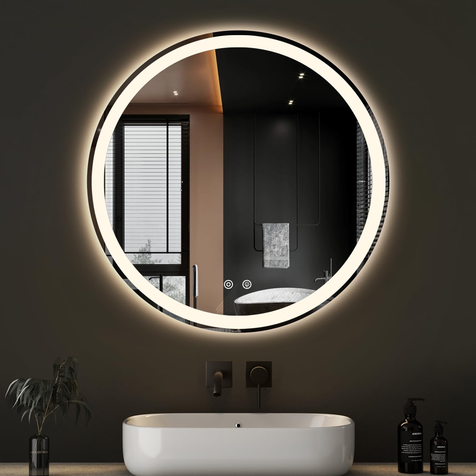 NEWBULIG 30 Inch Round LED Bathroom Wall Mirror with Lights, Light up Vanity Bathroom Mirror for Over Sink, Anti-Fog and Dimmabl