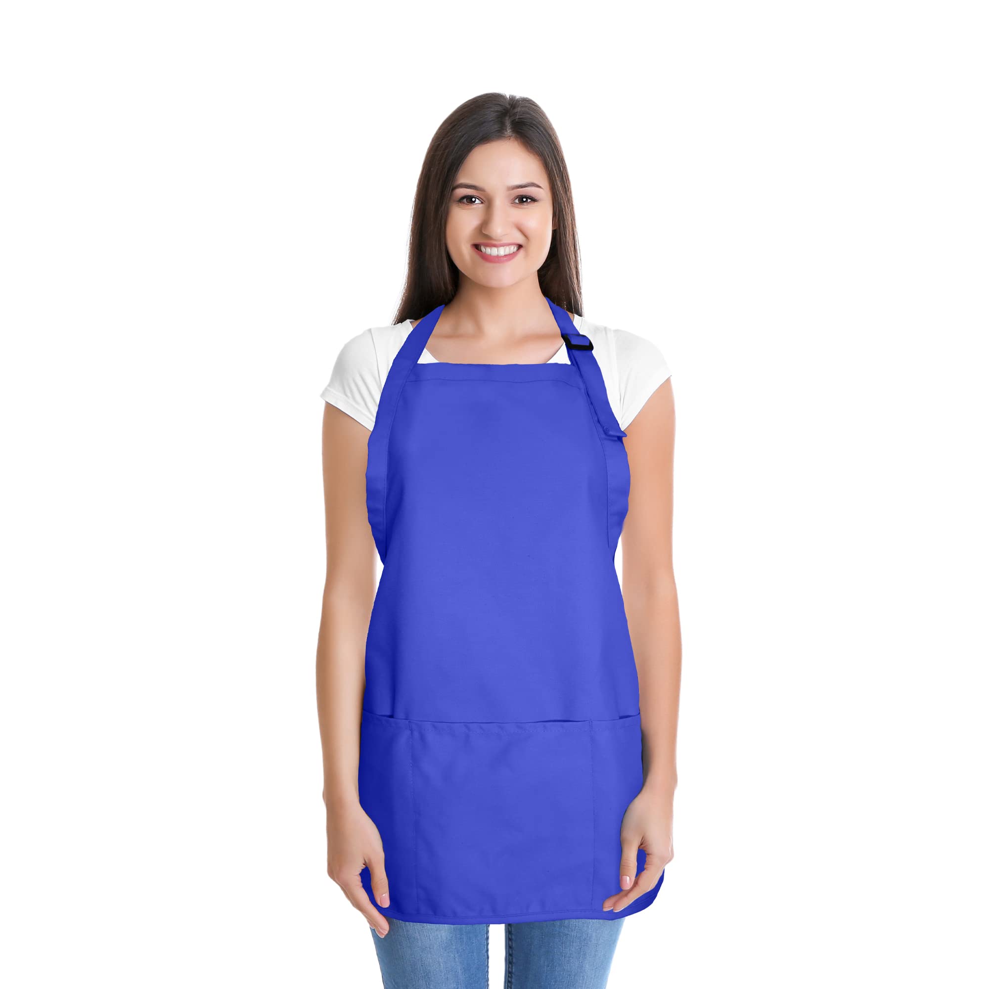 Dalix Apron Commercial Restaurant Home Bib Spun Poly Cotton Kitchen Aprons (3 Pockets) In Royal Blue