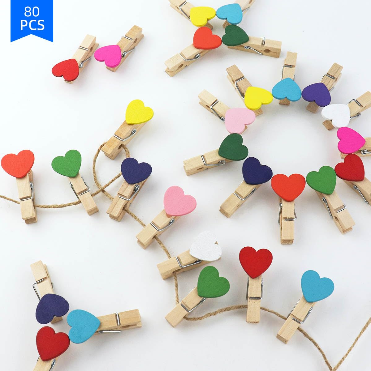 80 Pieces Wooden Heart Clothespins Mini Heart Photo Clips Colorful Small Clothes Pins For Crafts Picture Paper Hanging Natural W