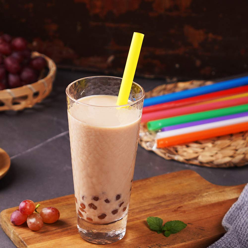 200 Pcs Individually Packaged Colorful Jumbo Smoothie Straws, Large Wide Milkshake Disposable Plastic Drinking Straw (0.43'' Dia