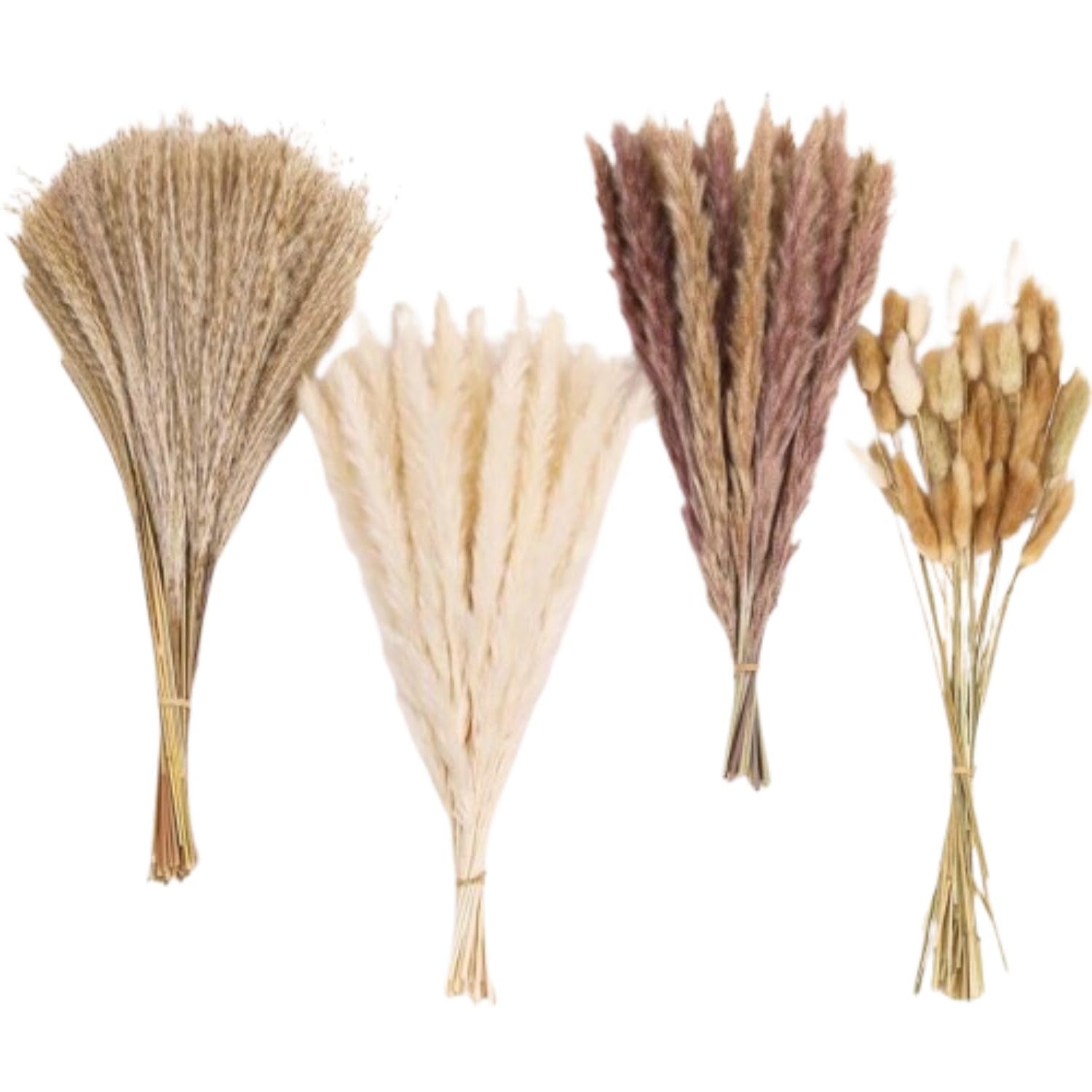 Vrb Dec 95 Pcs Set 17Inch Natural Dried Pampas Grass,Real Rabbit Bunny Tail,Reed Pampas,Boho Bouquet,Artificial Flowers Decor Fo