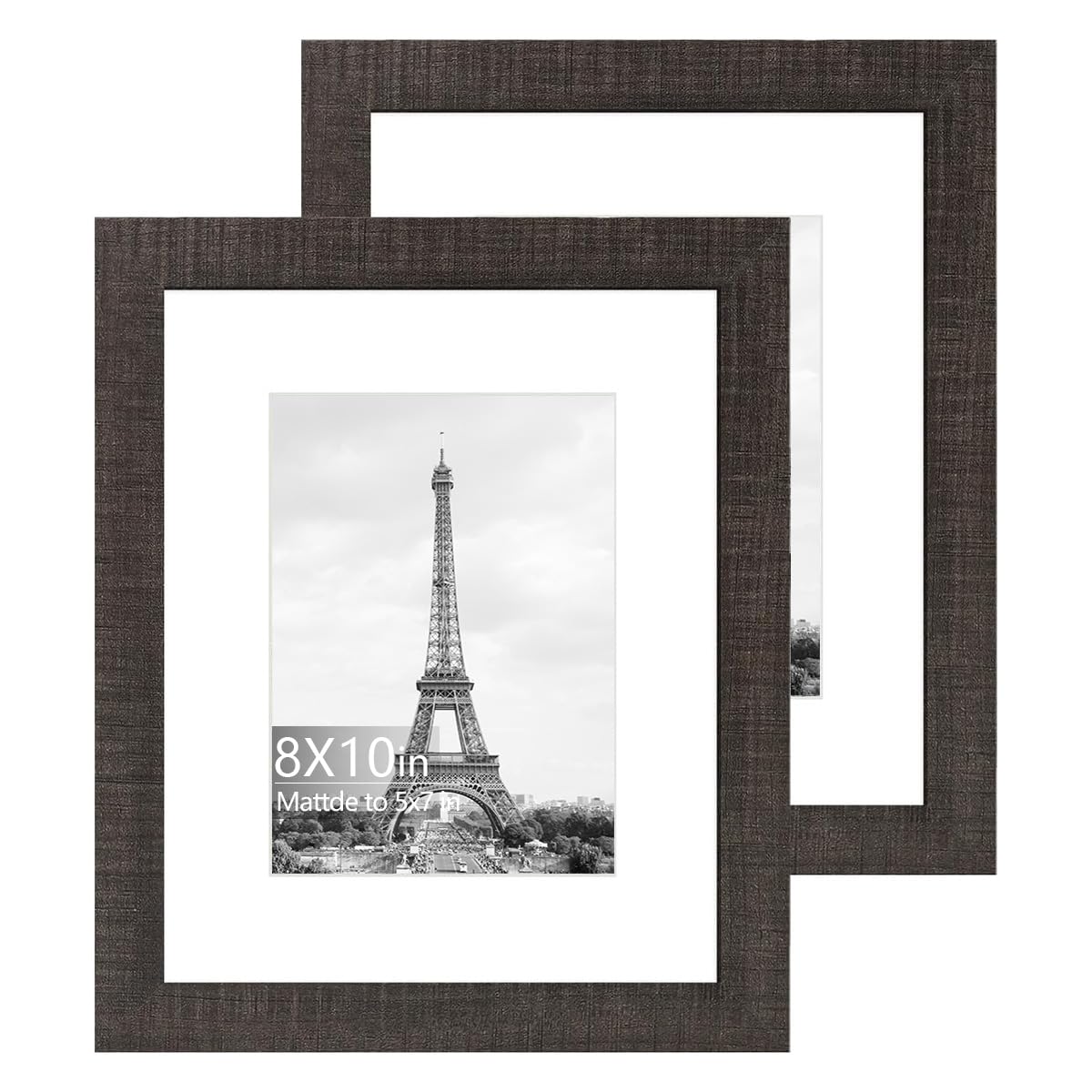 iRahmen 8x10 Picture Frame Set of 2 with HD Glass, Display Pictures 5x7 with Mat or 8 x 10 Without Mat, Rustic Style Wood Photo 