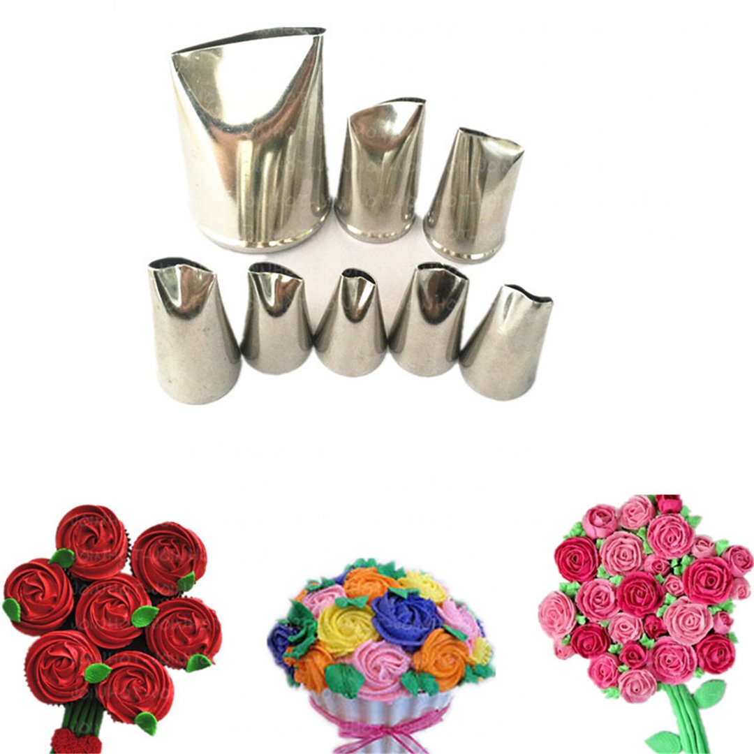 Fantasyday 8-Piece Stainless Steel Rose Flower Piping Tips Piping Nozzles Cake Decorating Supplies Cookies Cupcake Icing Decorat