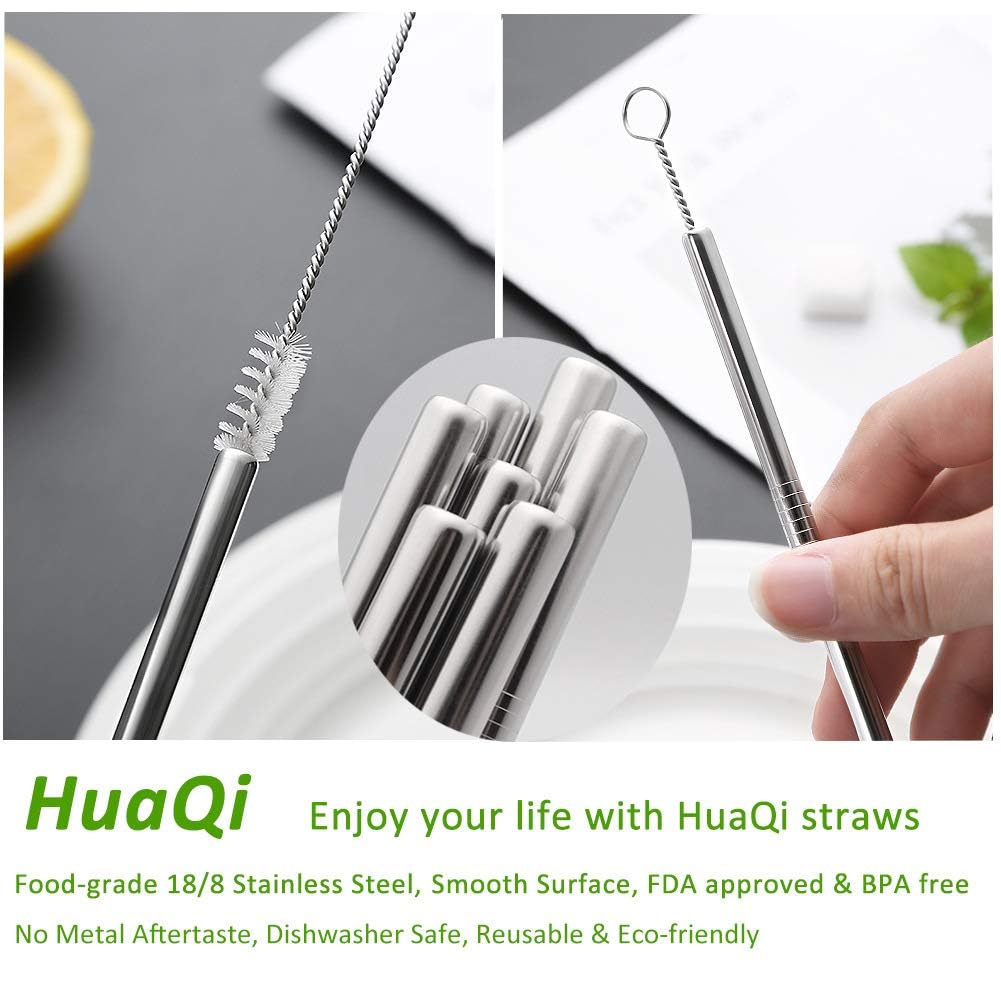 Huaqi Stainless Steel Metal Straws With Silicone Tips Set Of 10 Straight Reusable Drinking Straws For Yeti 20Oz 30Oz Tumblers (1