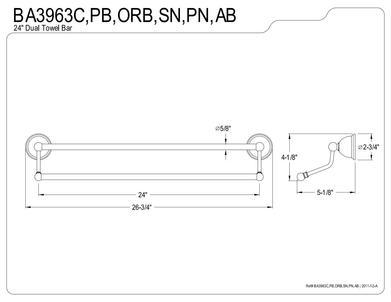 Kingston Brass Bak396348Sn Restoration 3-Piece Bathroom Hardware, Brushed Nickel