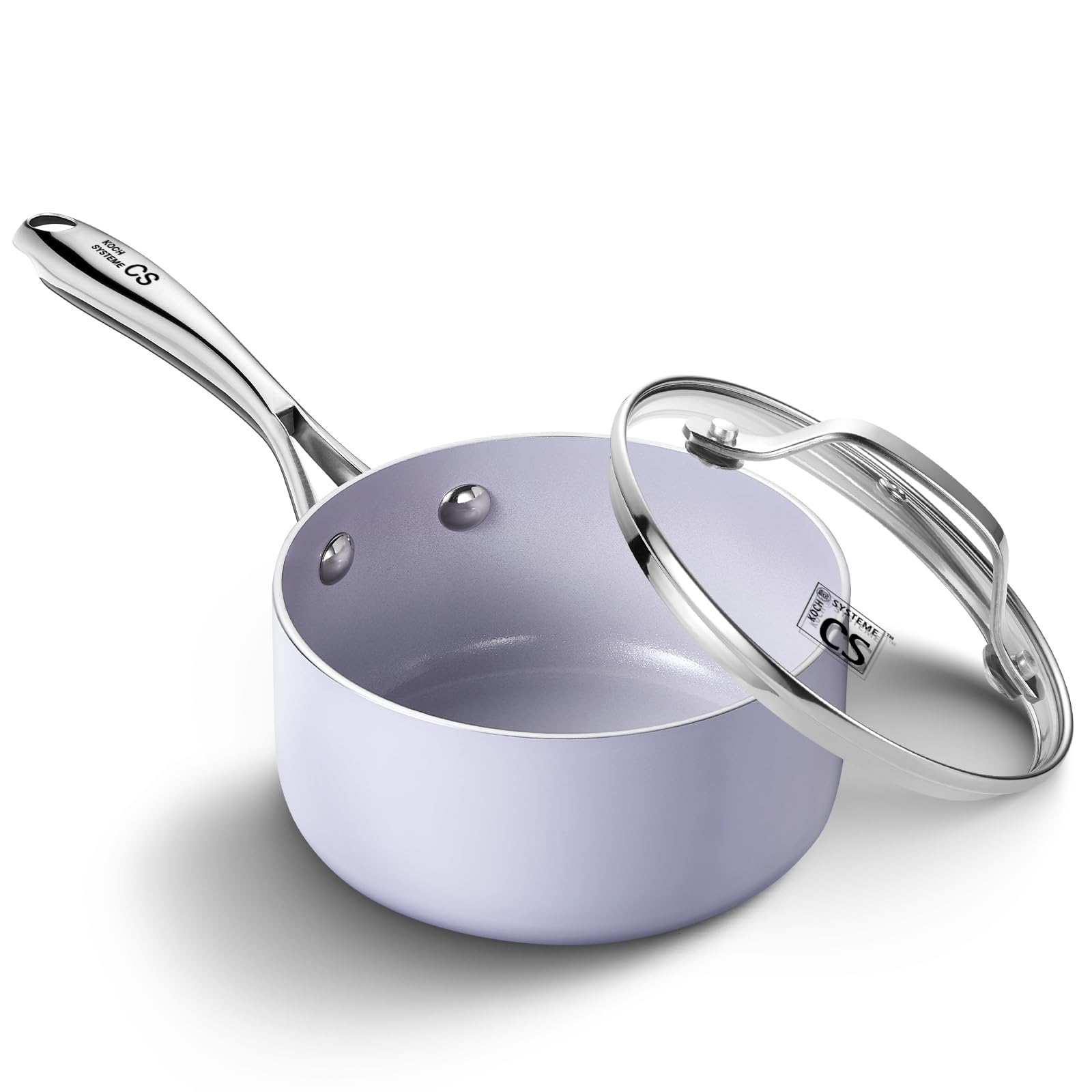 KOCH SYSTEME CS 1 QT Ceramic Saucepan with Lid, 6pcs Nonstick Pots Set with CoolTouch Handle, Purple