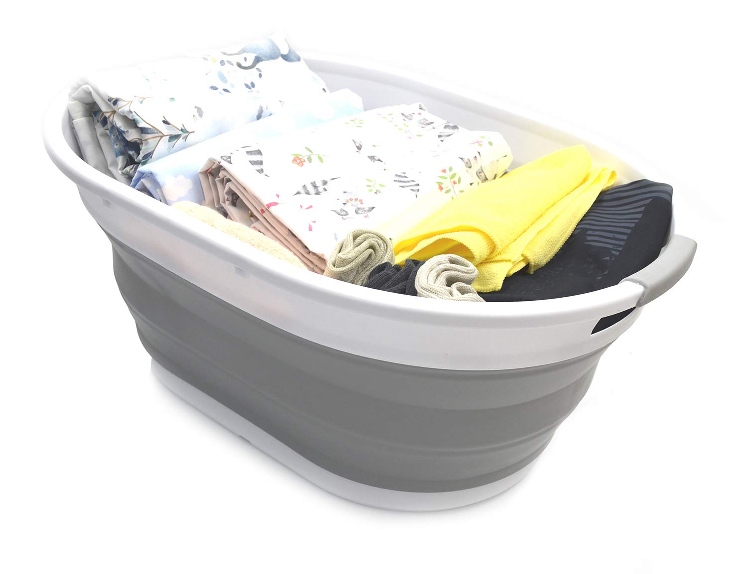Sammart 28L (7.4 Gallon) Collapsible Plastic Laundry Basket-Oval Tub/Basket - Portable Washing Tub-Space Saving Laundry Hamper,
