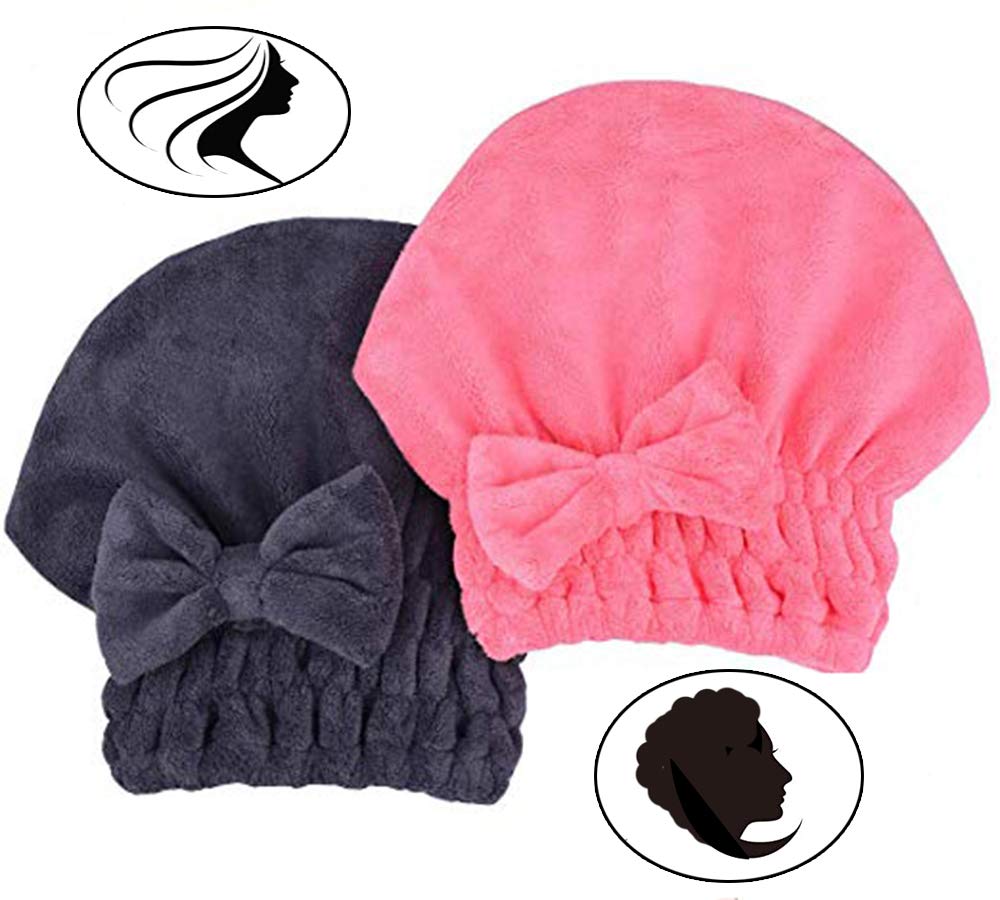MAYOUTH Microfiber Hair Drying Towels Head wrap with Bow-knot Shower Cap Hair Turban hairWrap Bath Cap for Curly Long & Wet Hair