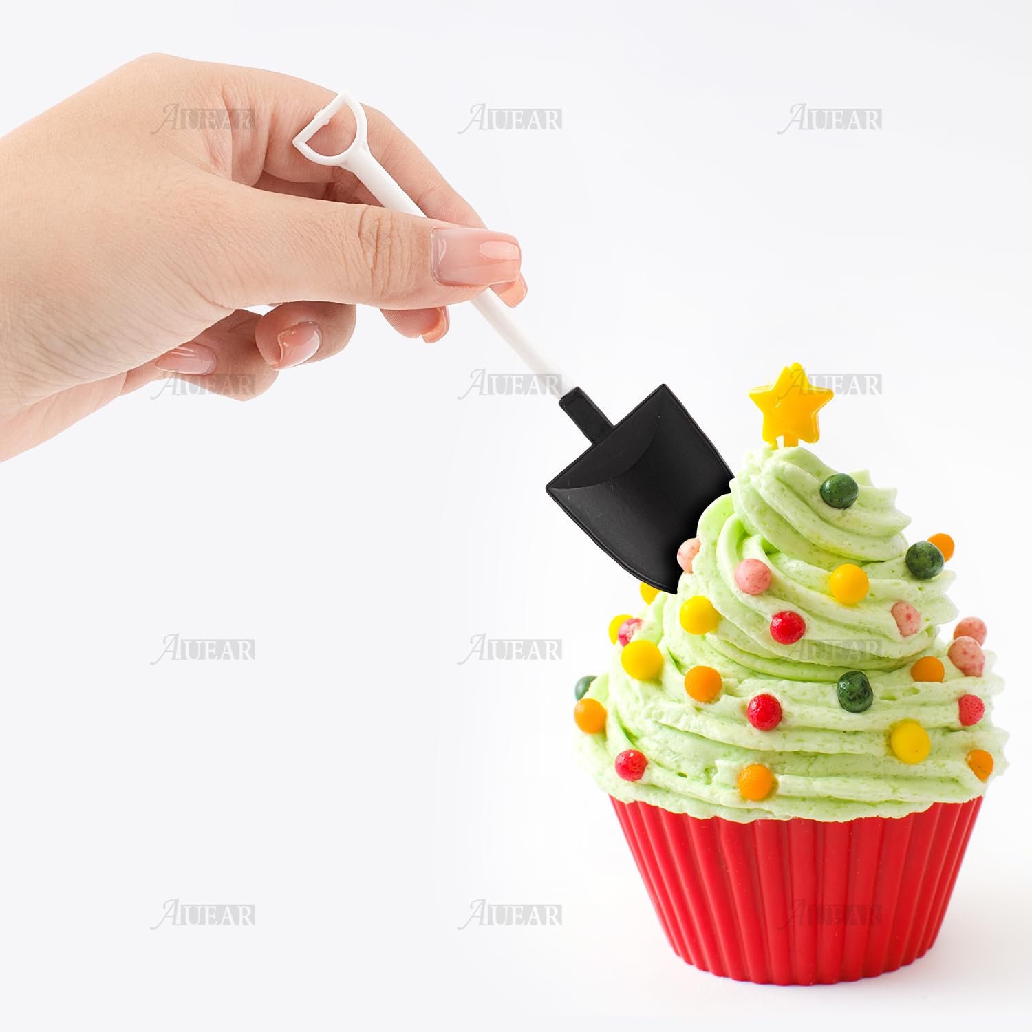 Auear 100 Pack Mini Shovel Shape Spoons Black Plastic Shovel Disposable Cute Dessert Spoons For Ice Cream Pudding Yogurtn