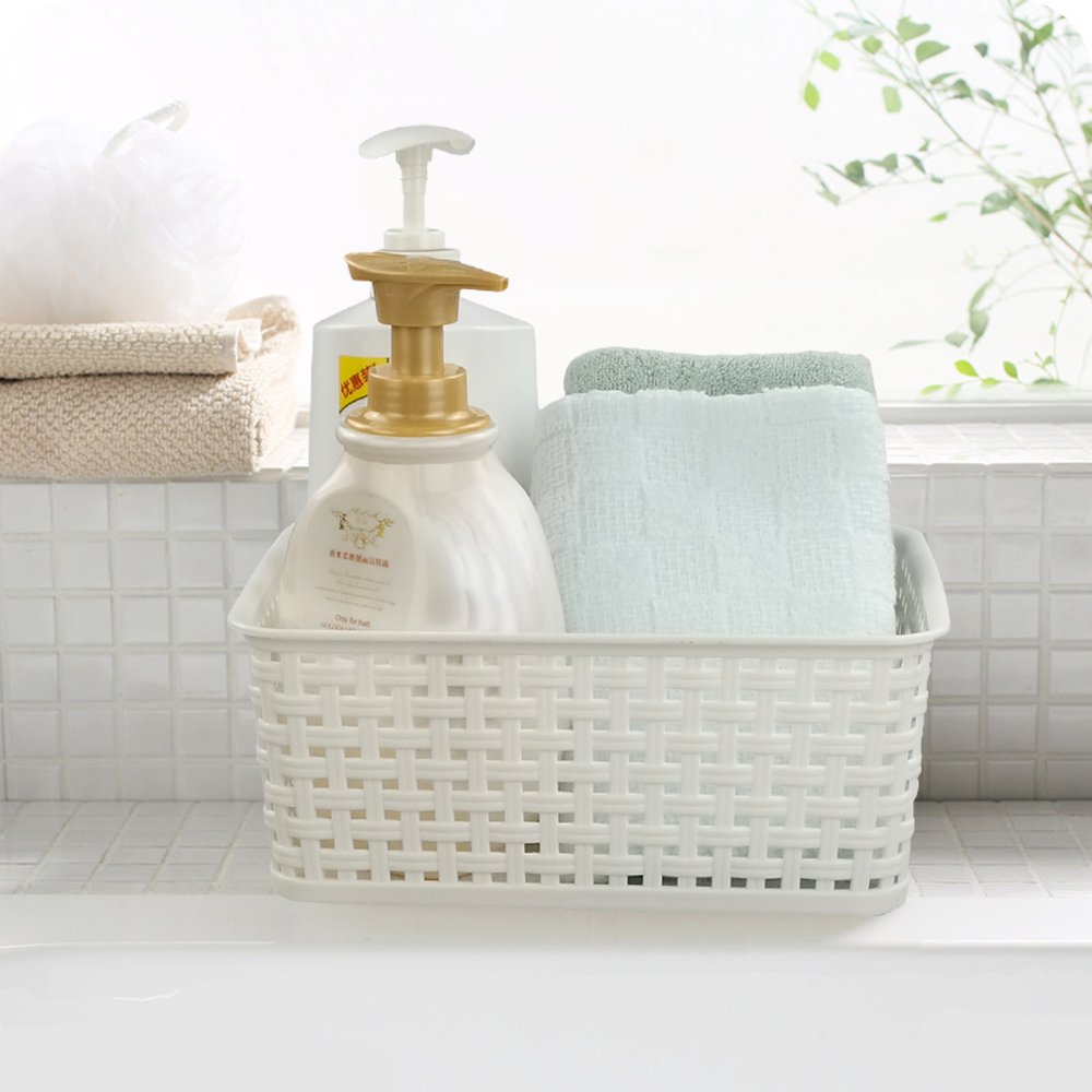Idomy 6-Pack Plastic Storage Baskets/Bins  Rectangle White  Grey