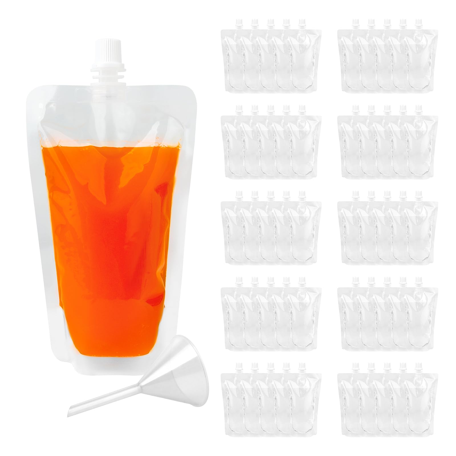 Muka 50 PCS Reusable Plastic Spout Pouches, Drink Flasks with Funnel