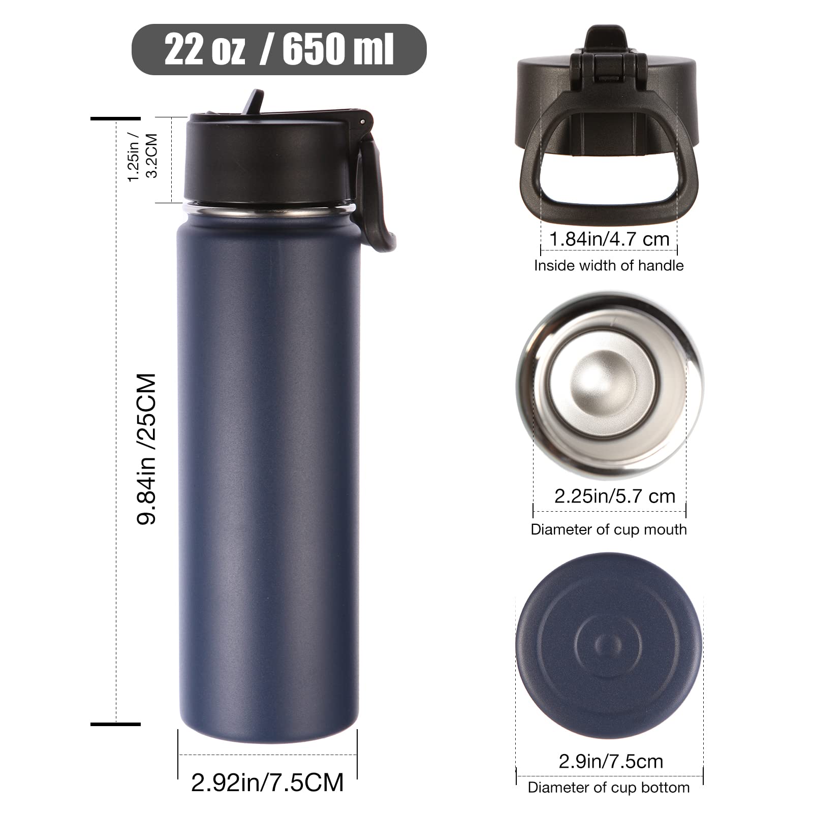 Volhoply Insulated Water Bottles With Straw Bulk 8 Pack, 22 Oz Stainless Steel Sports Bottle With Handle Lid,Double Walled Metal