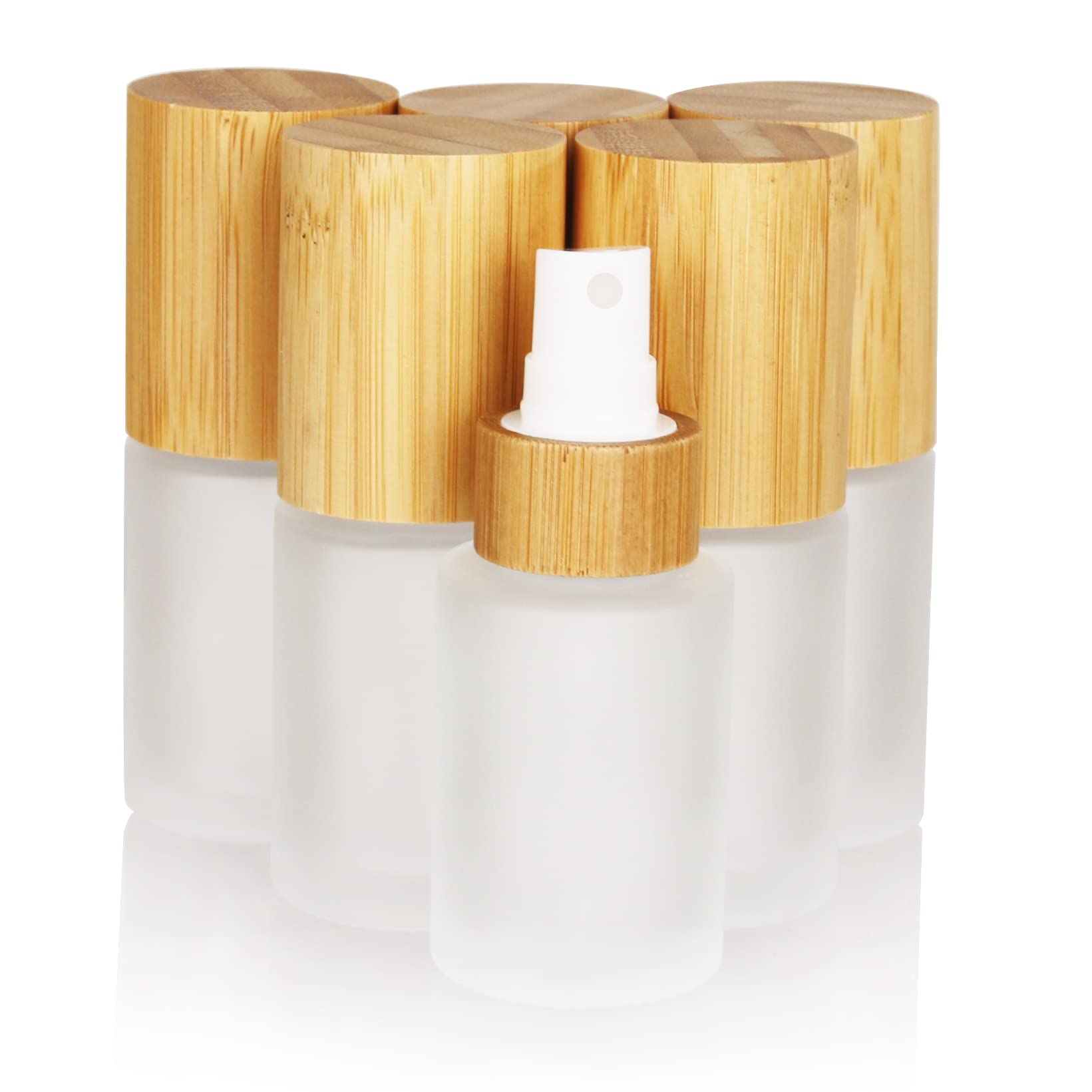 Cosidea 6 Pcs Empty 1Oz / 30Ml Bamboo Lid Frosted Glass Spray Bottle With Fine Mist Despenser Head For Liquid Perfume Toiletries