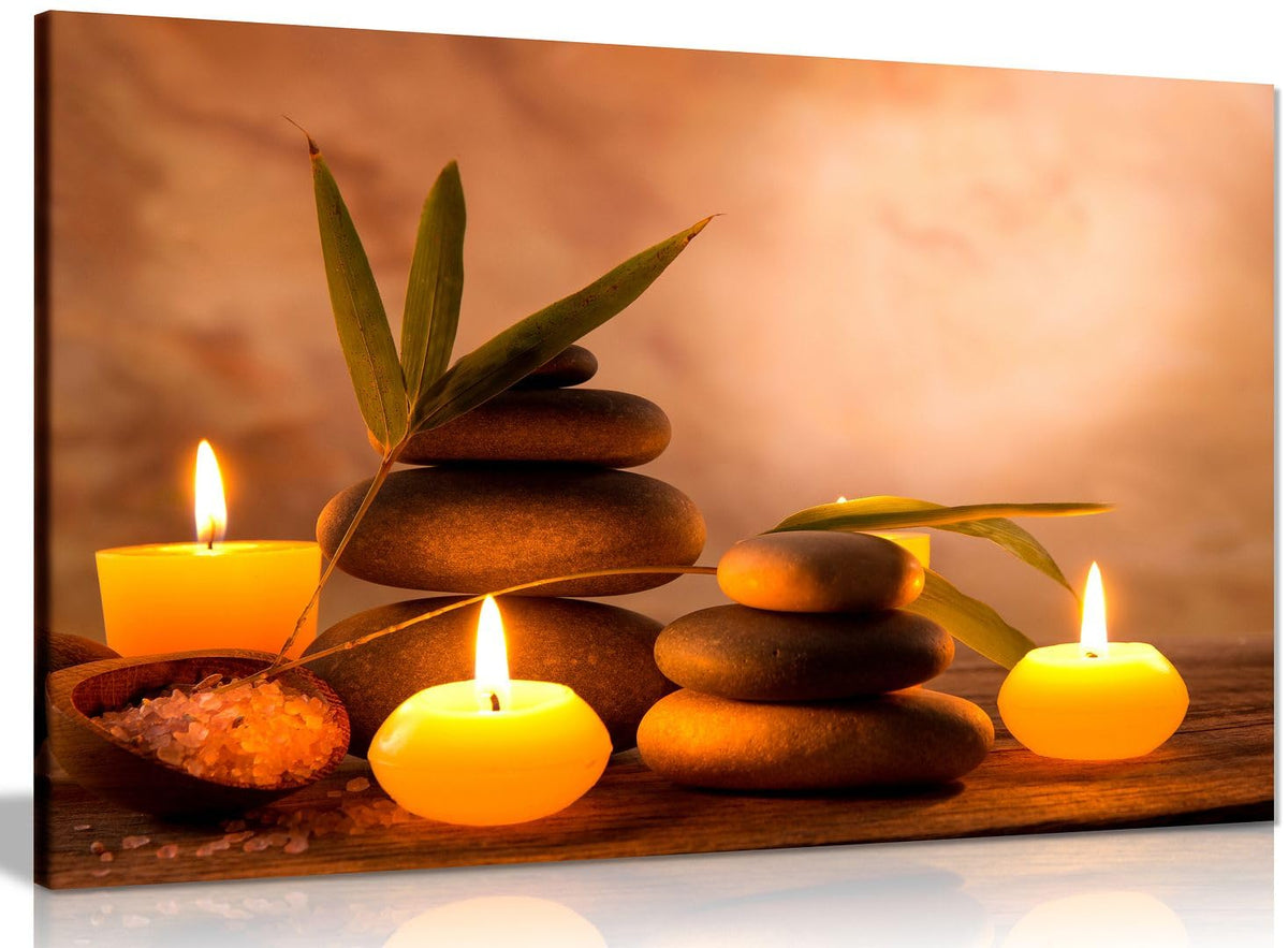 Aromatic Candles & Zen Stones Canvas Wall Art Picture Print (12X8In)