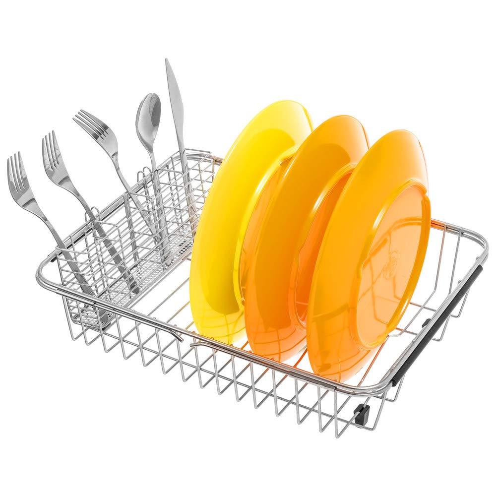 Sanno Utensil Silverware Holder Organizer Hanging Cutlery Organizer Spoon Drying Rack Basket Holder, 4 Divided Compartments Silv