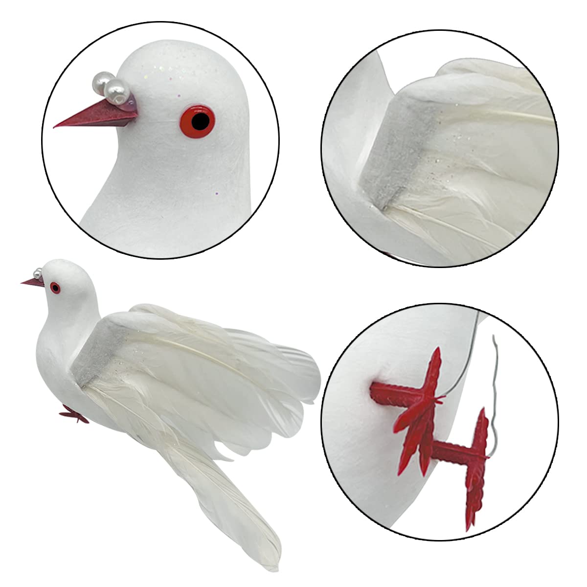LWINGFLYER 2pcs White Flying Doves 8-Inch Artificial Simulation Foam Bird Feathered Dove for Craft Wedding Decoration Party Acce