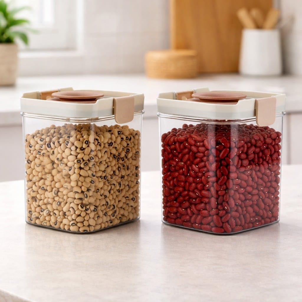 Angel Kiss Trandy Airtight Food Storage Containers 2Pack, Clear Plastic Kitchen Organizer Canisters With Lids, Pantry Storage J