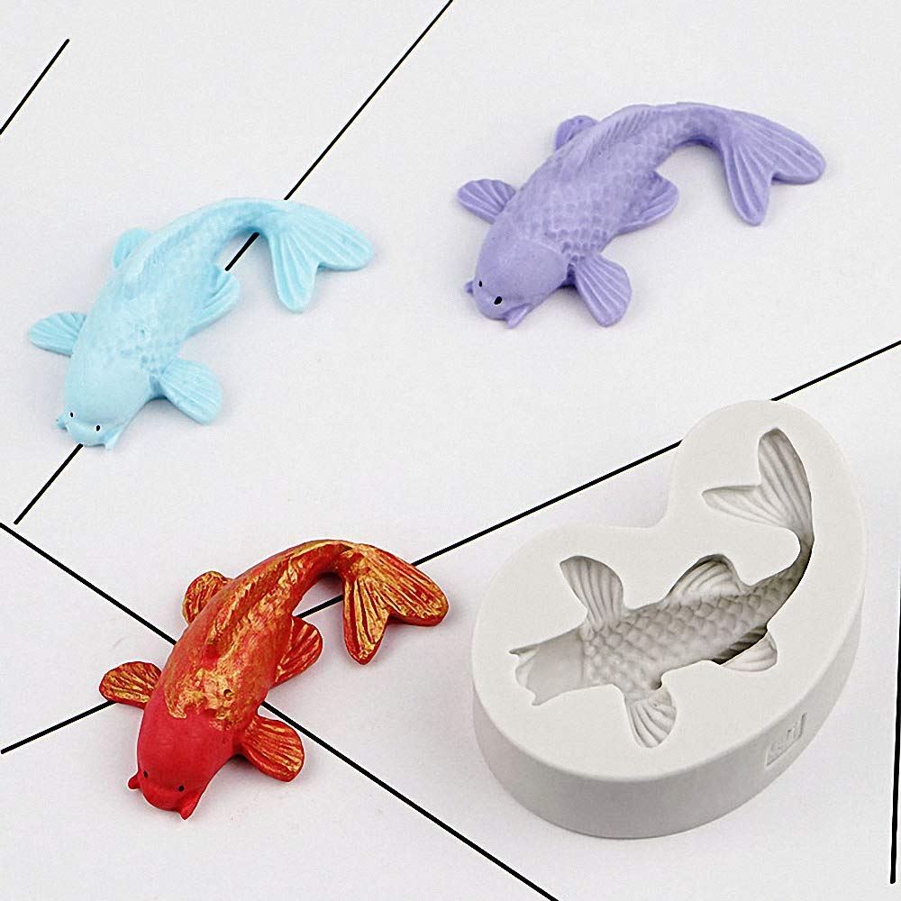 2Pcs Koi Fish Fondant Molds Silicone Chocolate Candy Gum Paste Mold Polymer Clay Resin Mold Cake Decorating Tool
