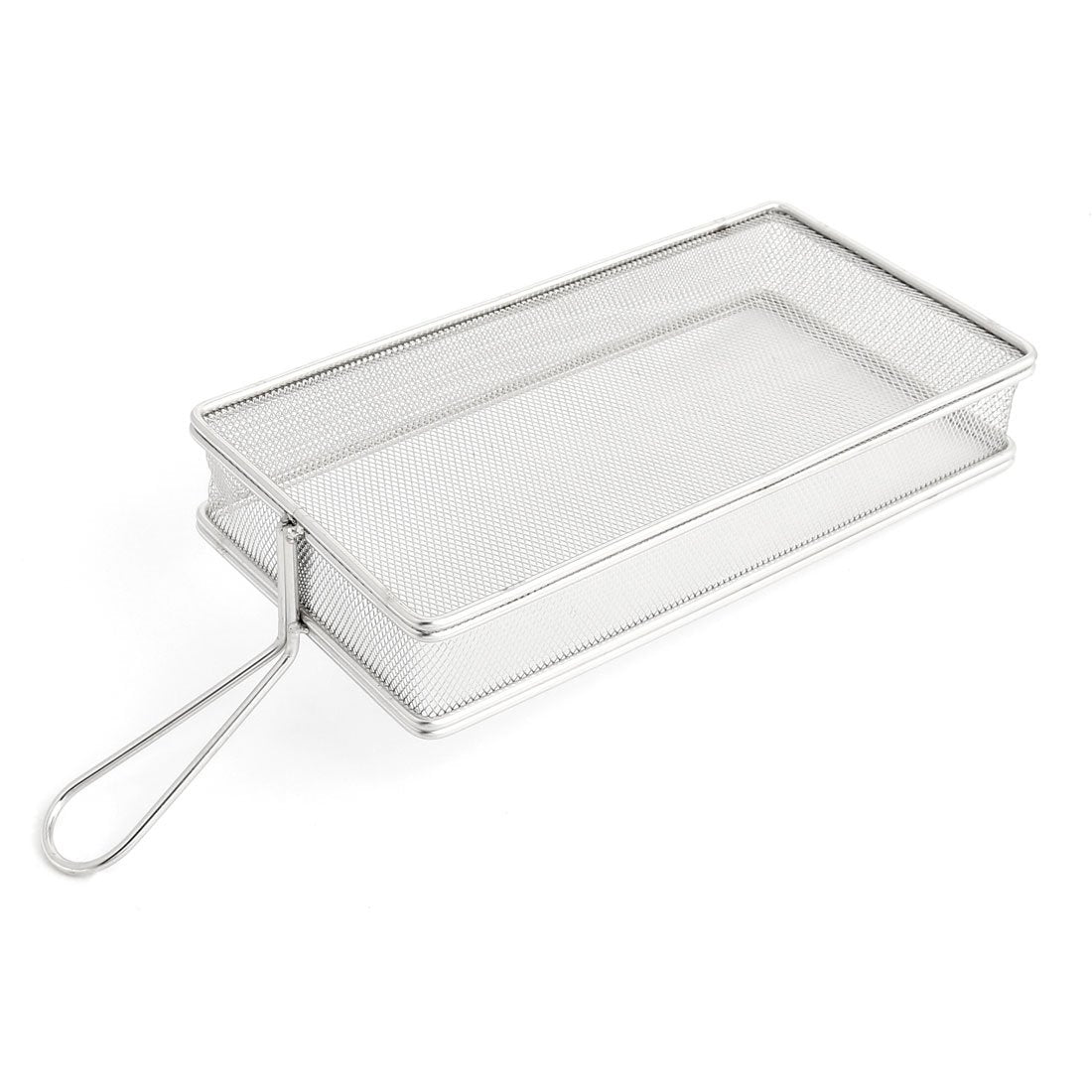 Uxcell Stainless Steel Rectangle Mesh Basket Strainer Chips Fries Basket Silver Tone