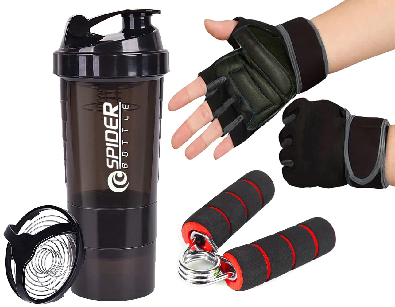 Shaker Bottle 500Ml Sports Combo Gym Shaker With Gym Glove And Mini Gripper For Gym & Fitness Kit|Gym Shaker|Workout Bottle|Fitn