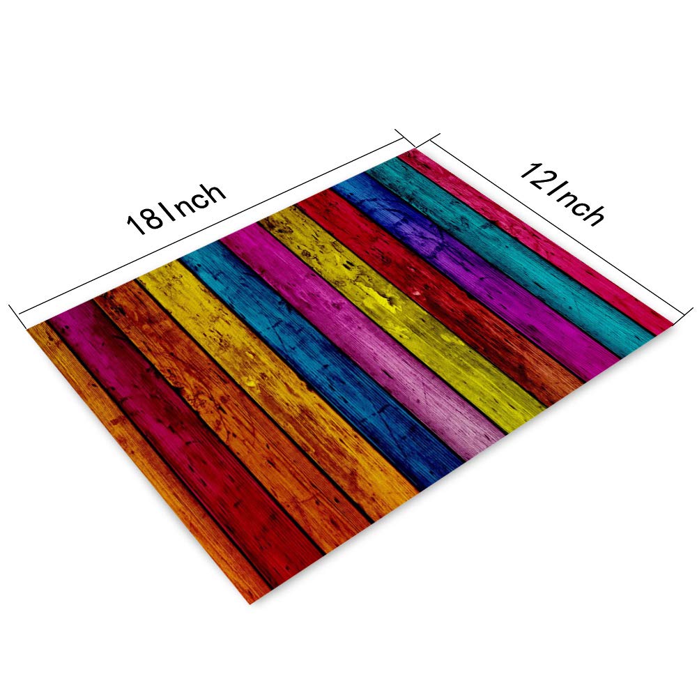 Stripes Placemats Set Of 4, Retro Colorful Wood Stripes Placemats Heat Resistant For Dining Table Non-Slip 18X12 Inches