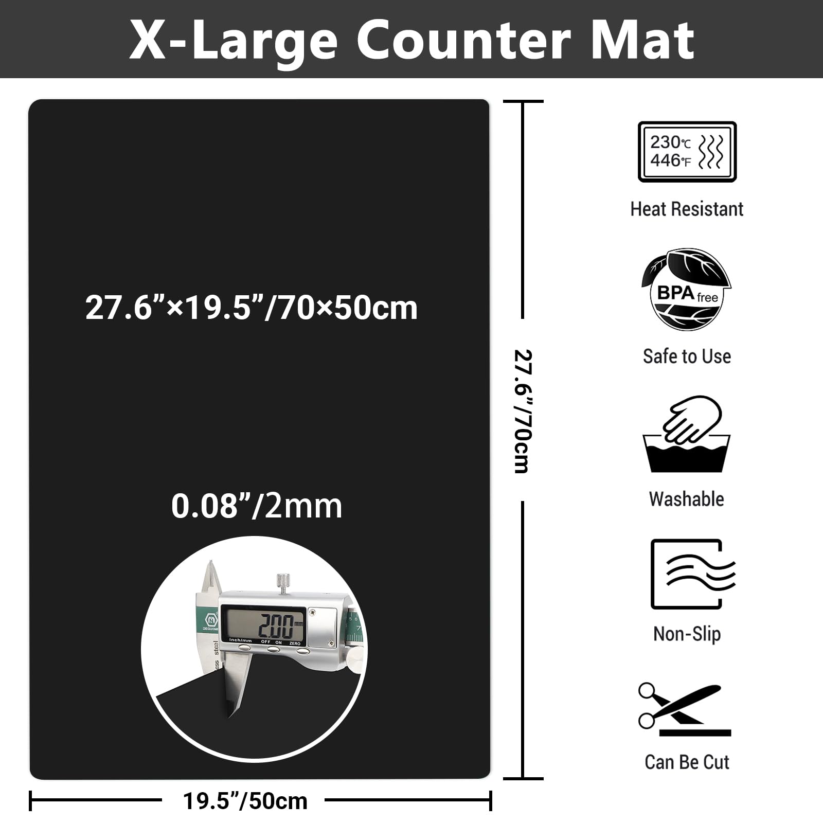 Ewen Silicone Mats For Kitchen Counter - 27.6X19.5 Inch Large Heat Resistant Mat Silicone Baking Mat 2Mm Thick Pastry Mat, Count