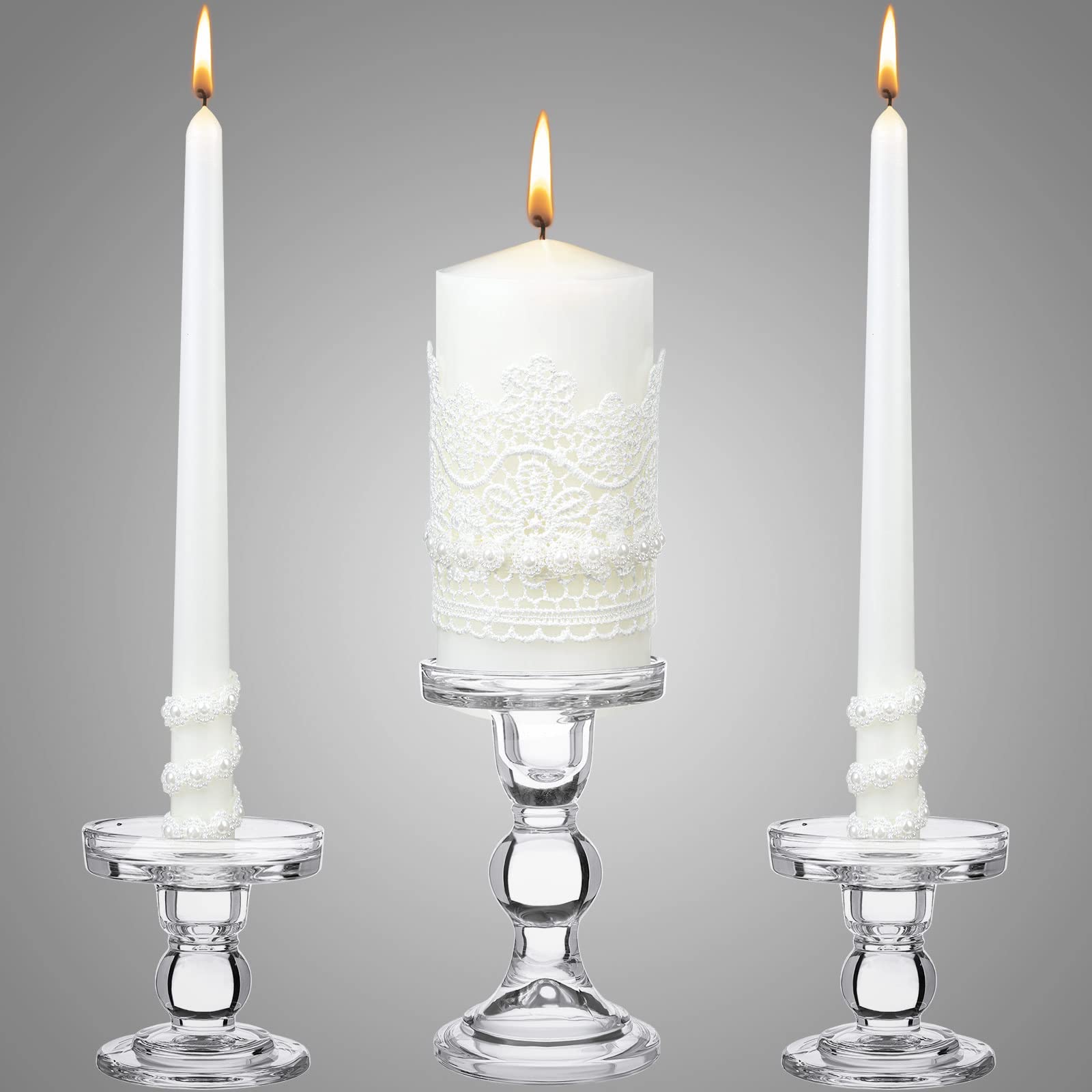 Irenare 3 Unity Candles with Candle Holder for Wedding Ceremony Wedding Accessories for Reception Ceremony Decorative Glass Cand