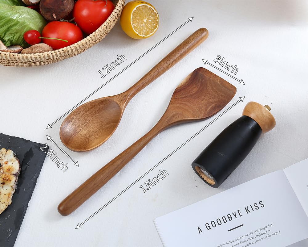 Wooden Cooking Spoon Utensils, 2Pcs, Spoons Spatulas Set For Kitchen Cooking, Wood Scraper For Frying Scraping And Mixing, Nonst