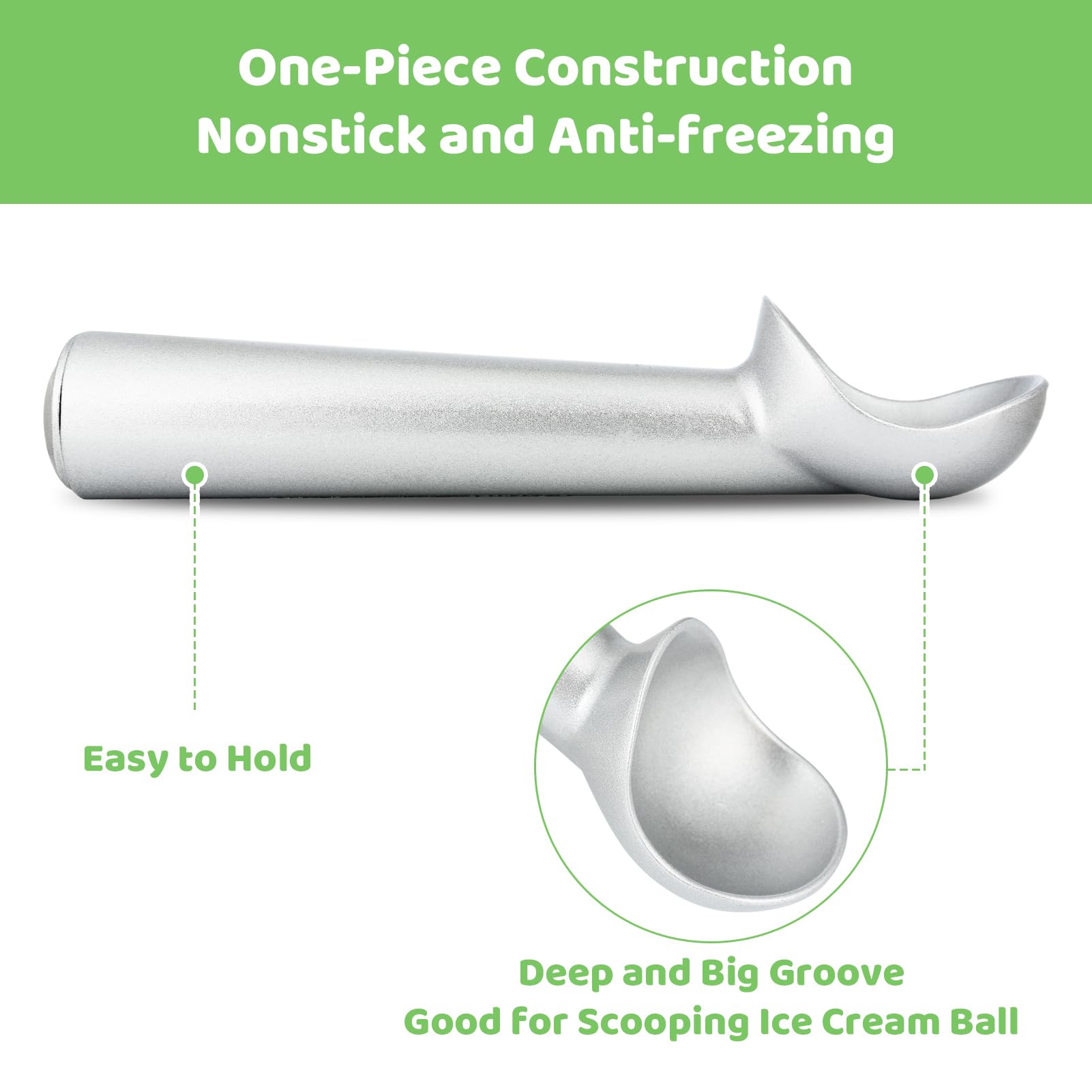 Ice Cream Scoop,7 Inches Nonstick Anti-Freeze One Piece Aluminum Scooper Spoon, Heavy Duty Durable Design, Easy Clean, For Gelat