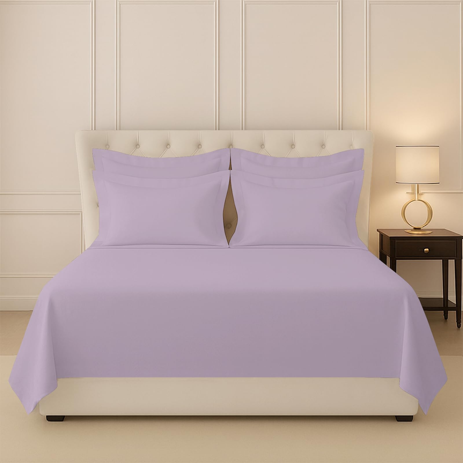 Pizuna 100% Cotton Bedsheet Super King Size Lavender Frost, 400 Thread Count Long Staple Combed Cotton Flat Bedsheets 108X108 In