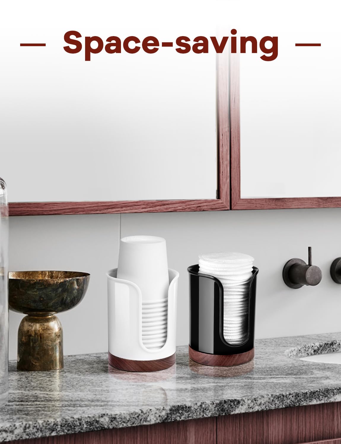 Premium Bathroom Cup Dispenser - Compact Cup Holder For Dixie Cups 3 Oz Cups, 3 4 Ounce Mouthwash Cup Dispenser - Pc/Walnut, Whi