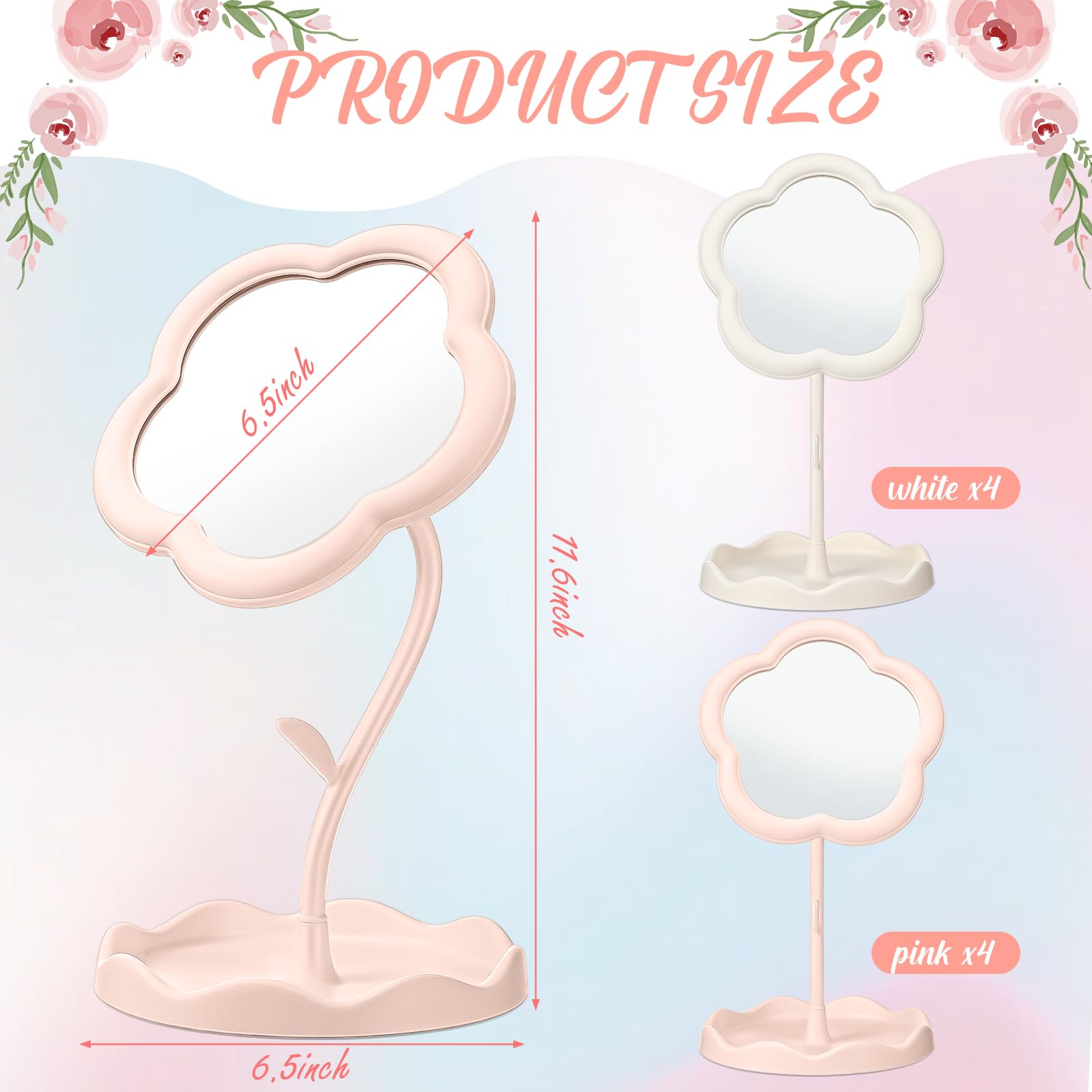 Glikceil 8 Pcs Flower Shaped Mirror Spa Party Makeup Mirror Sleepover Party Favor For Spa Sleepover Slumber Birthday(Pink, White