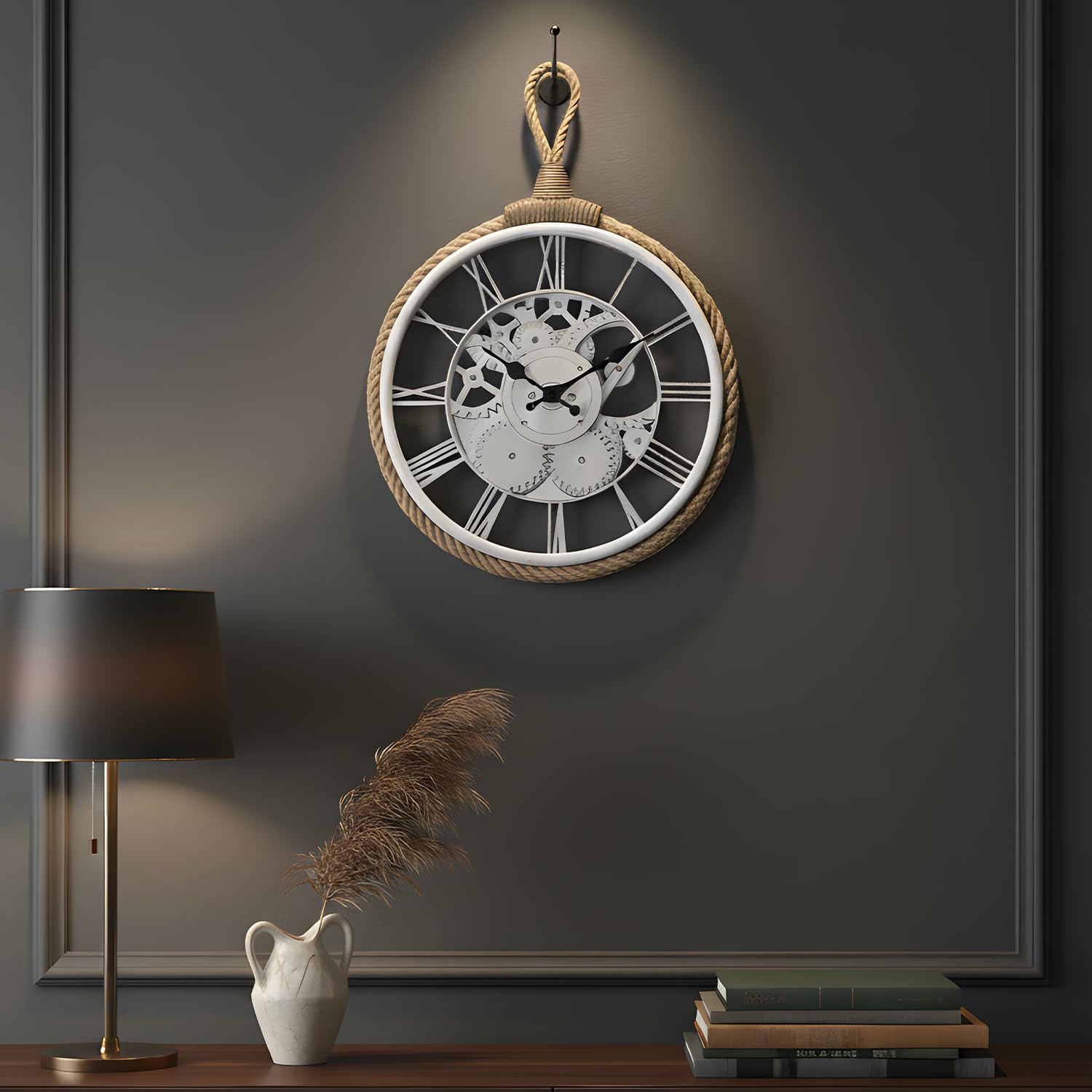 Amazon Basics Plastic Wall Clock With Rope For Hanging, Skeleton Dial Design, Lightweight & Durable, 32 Cm Diameter X 4.5 Cm Wid