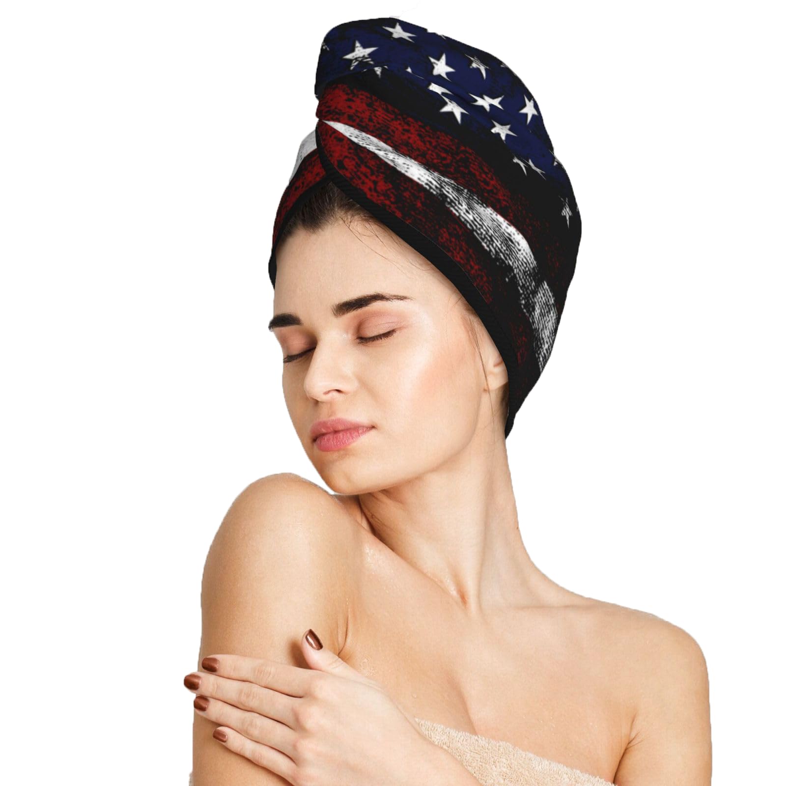 famliihw American Flag Hair Towel Wrap, Absorbent Hair Drying Towel, Microfiber Hair Drying Cap Turban for Drying Curly Long Thi