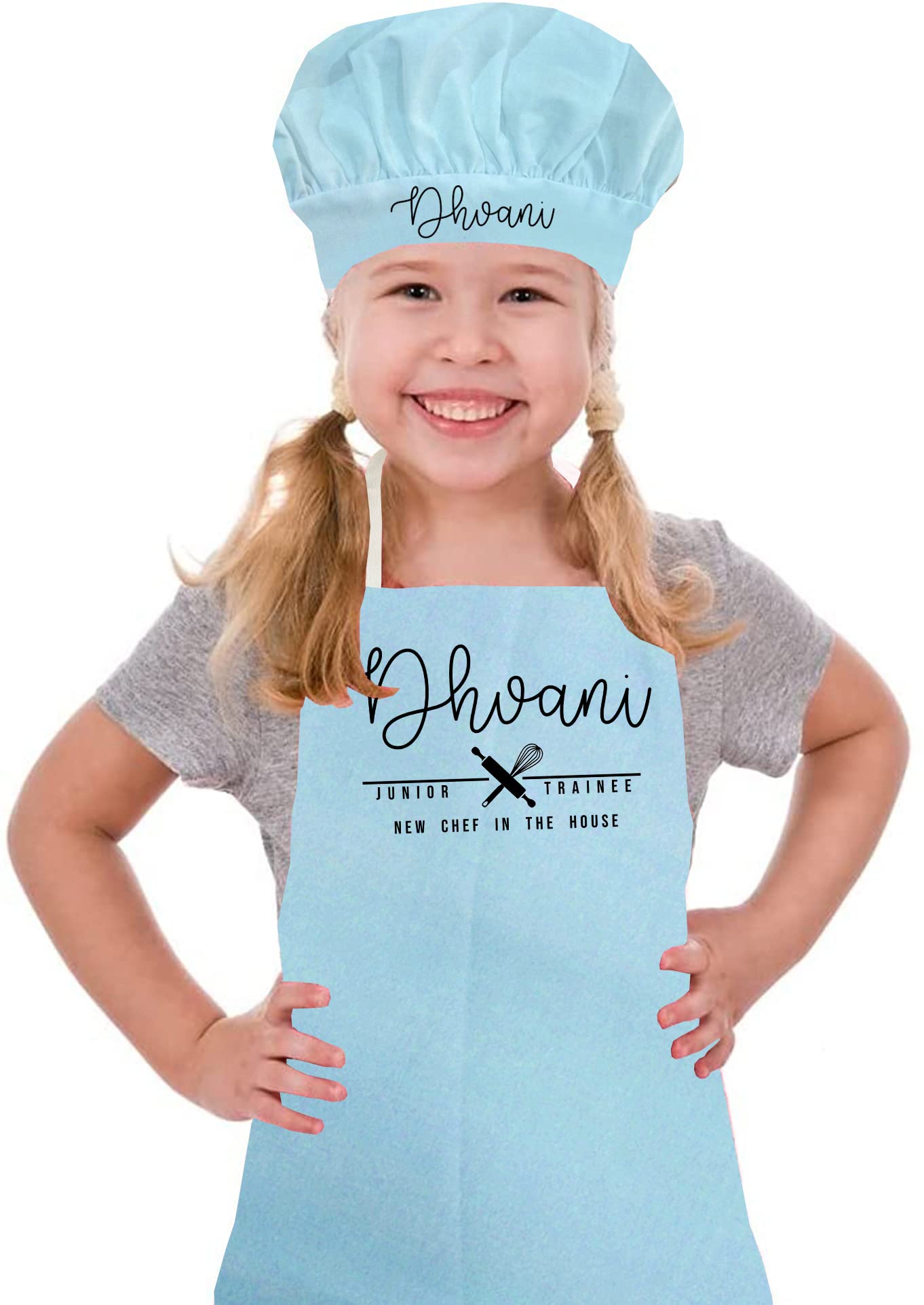 La Festiya Customizable Polycotton Chef Apron And Cap Costume With Name For Girl/Boys Kids Photoshoot, Fun, Activity, Birthday,