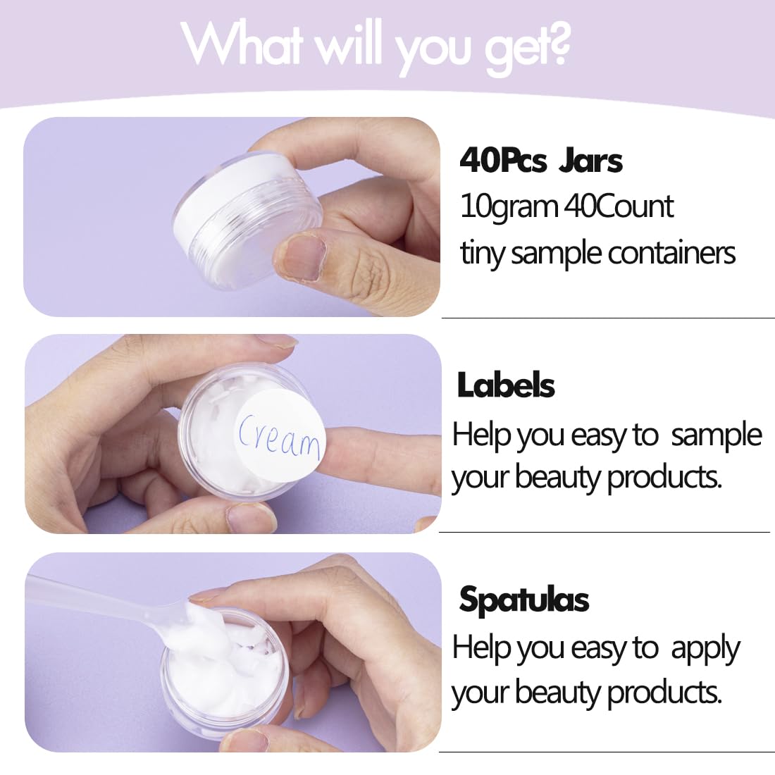 10 Gram 40 Count Sample Containers, Small Plastic Containers With Lids, Empty Sample Jars With Labels And Mini Disposable Spatul