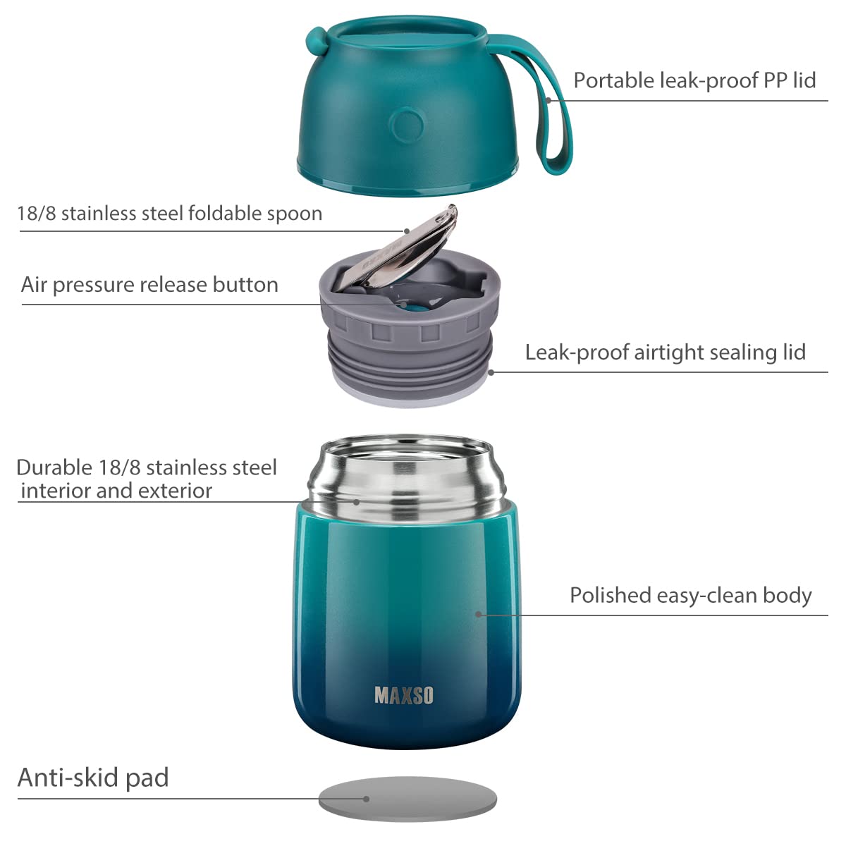 MAXSO 2 Pack Soup Thermo for Hot Food  Vacuum Insulated Food Jar Thermal Lunch Containers for Adults  Travel Food Flask (24oz 17oz) (Gradual Blue-green)