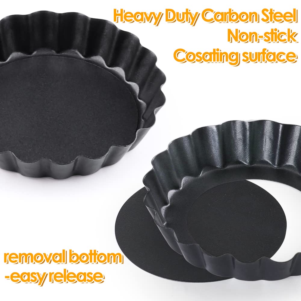 Cyimi Mini Tart Pan Set Of 12, Non-Stick 4 Inch Quiche Pan, Removable Bottom Tart Pan For Pies, Quiche Bakeware, Cheese Cakes, D