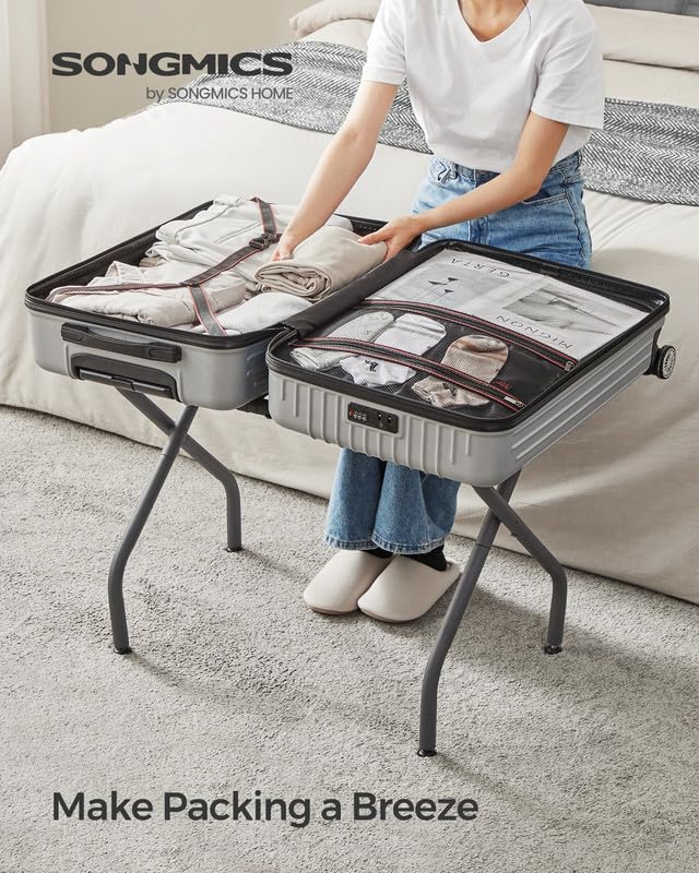 Songmics Luggage Rack For Guest Room, Suitcase Stand, Foldable Steel Frame, For Hotel, Bedroom, Holds Up To 110 Lb, 27.2 X 15 X