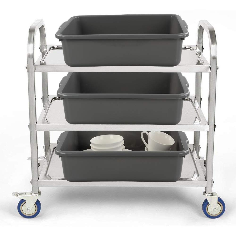 Lesbin 3-Pack 13 L Plastic Commercial Tote Box with Lid  Bus Tubs/Bus Box  Gray