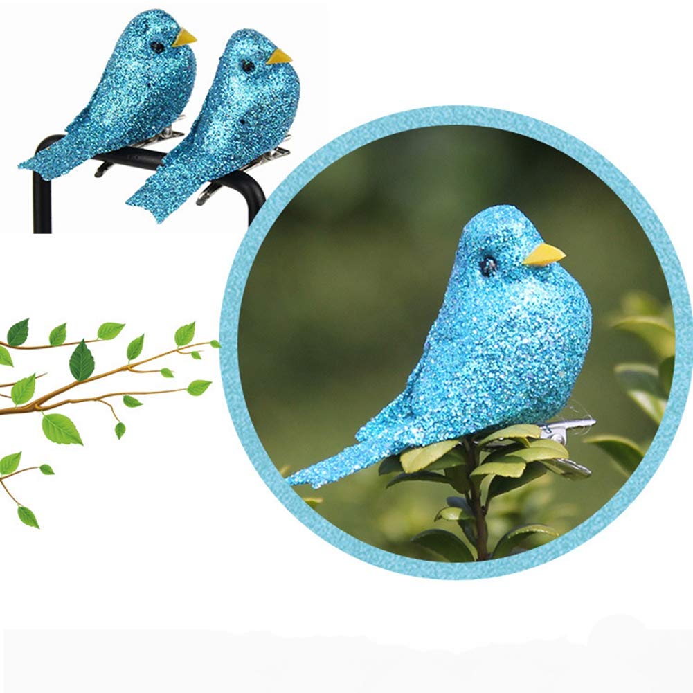 LWINGFLYER 12pcs Tiny White Glitter Artificial Foam Birds 2 Mini Clip on Decorative Bird Ornaments for Crafts Christmas Tree Wed