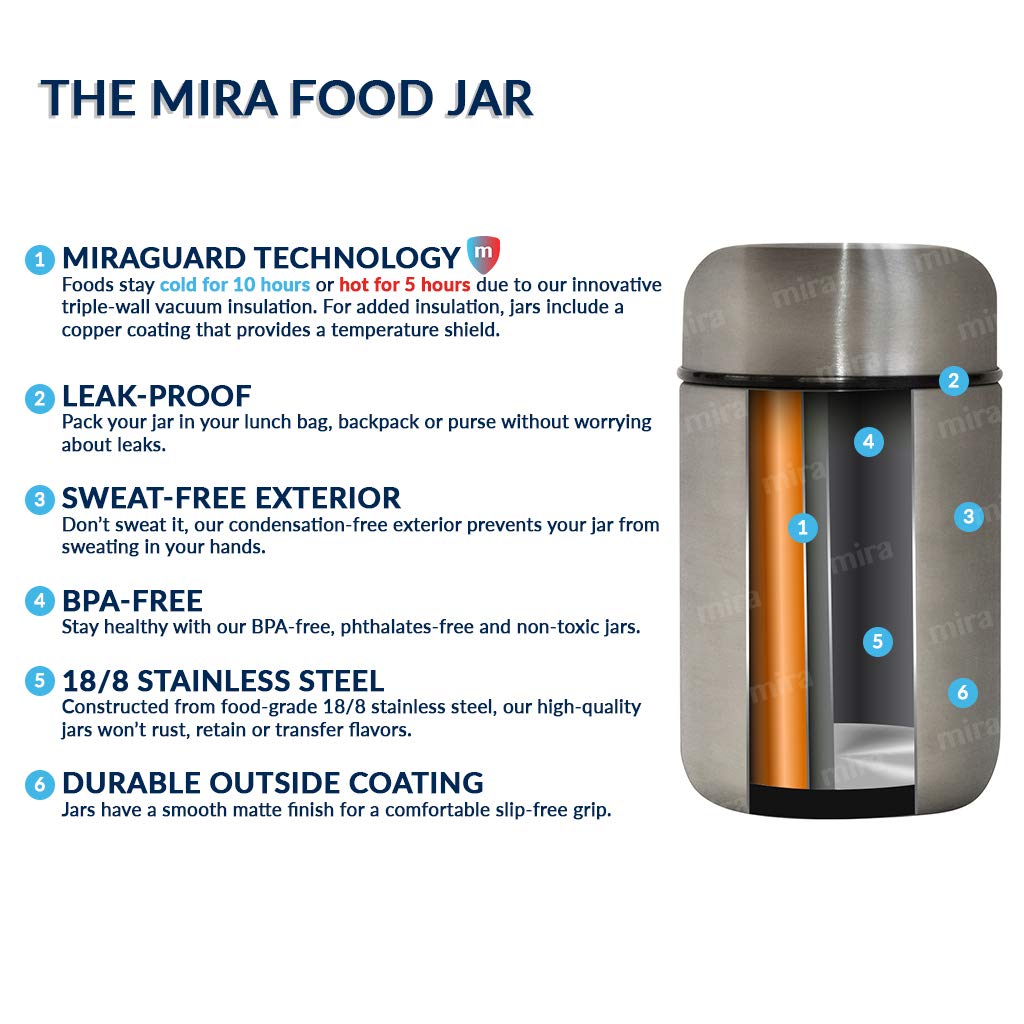 Mira 2 Pack Insulated Food Jar Thermo For Hot Food & Soup, Compact Stainless Steel Vacuum Lunch Container - 9 Oz, Sky, Pink
