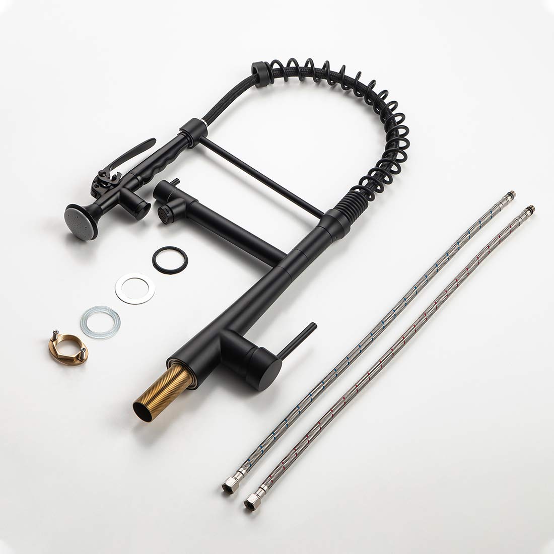 AIMADI Black Kitchen Faucet with Sprayer - Commercial Faucet Kitchen Single Handle Spring Pull Down Kitchen Sink Faucet with LED Light Matte Black